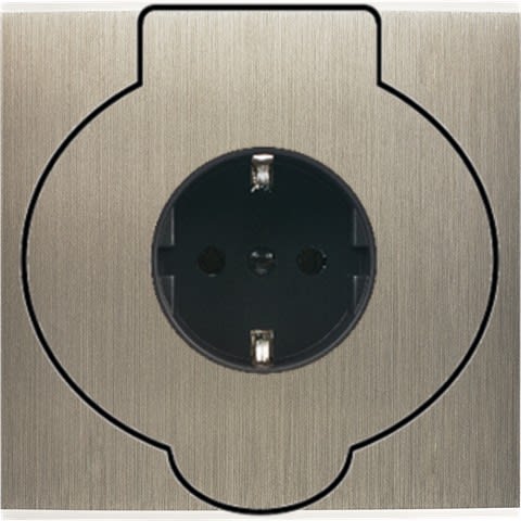 MODELEC - Façade Confidence Laiton Acier Brosse Simple Prise Sol Pck