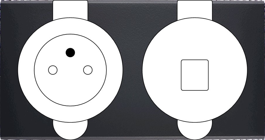 MODELEC - Façade Confidence Laiton Noir Mat Double Prise De Sol Prise 2P+T M1-U1