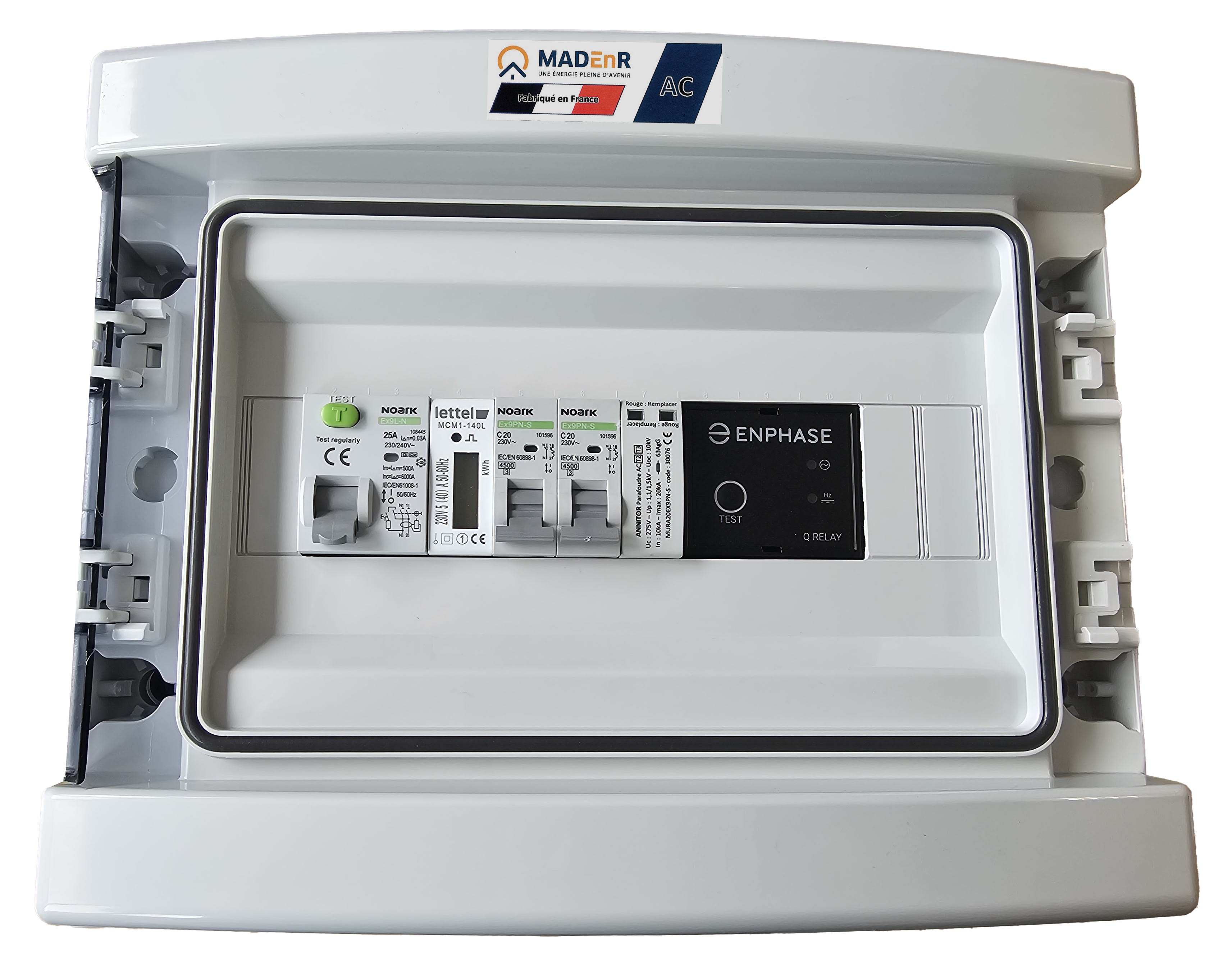 Madenr - Coffret AC Mono micro ond Enphase 3kW (C20) 1QR inclus compteur 30mA