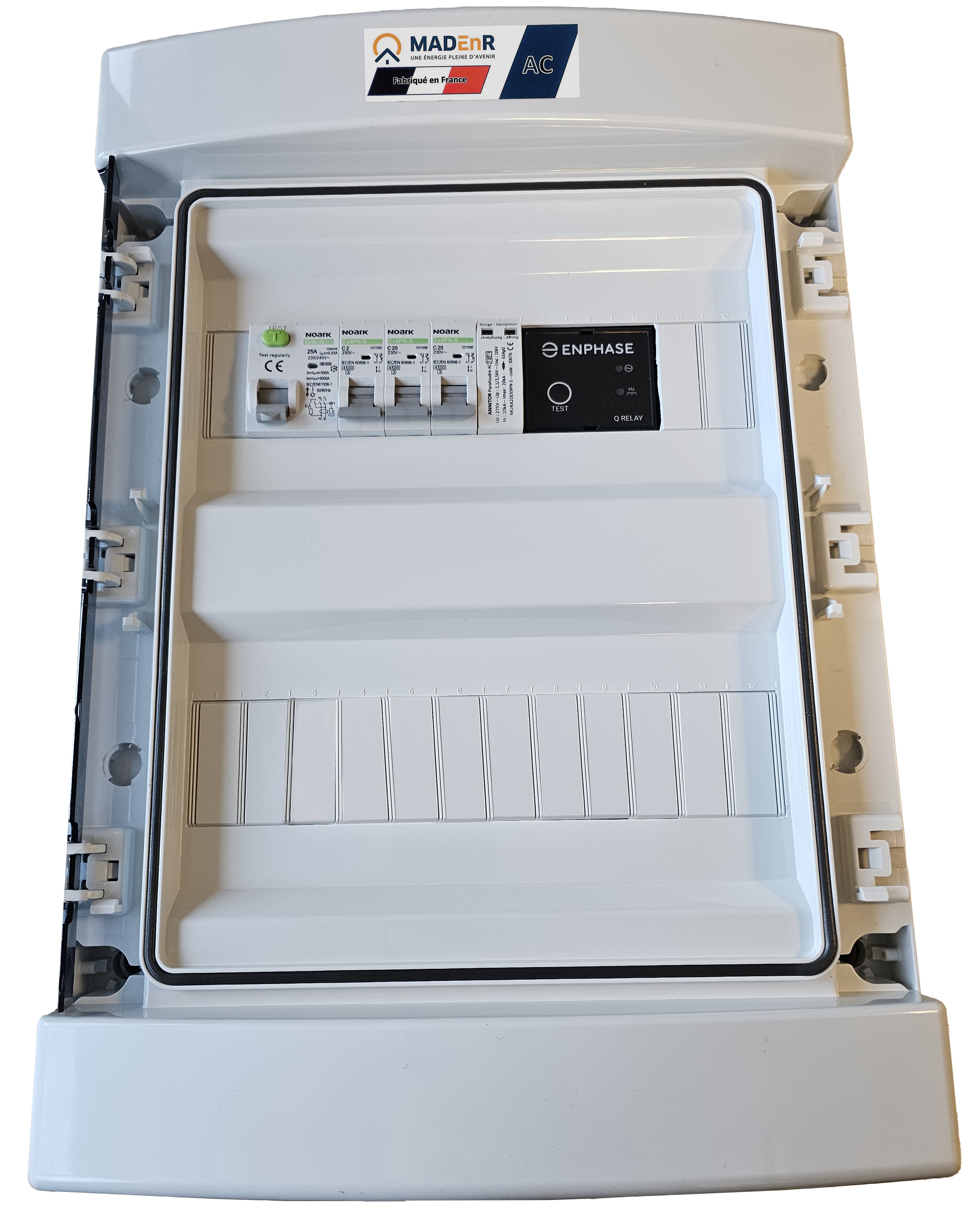 Madenr - Coffret AC Mono micro ond Enphase 3kW (C20) 1QR inclus C2/C20 place Envoy 30mA
