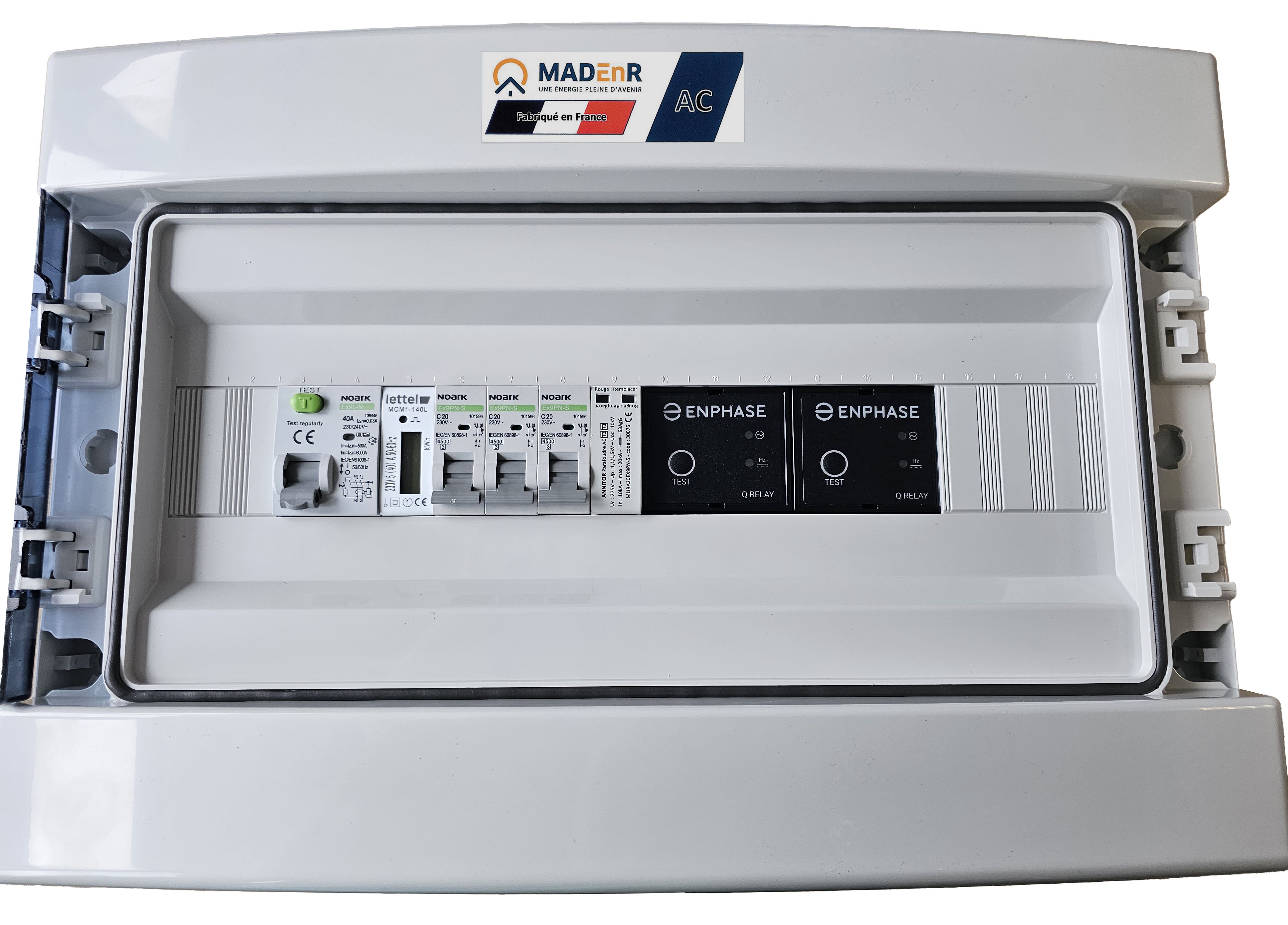 Madenr - Coffret AC Mono micro ond Enphase 6kW (2xC20) 2QR inclus compteur 30mA
