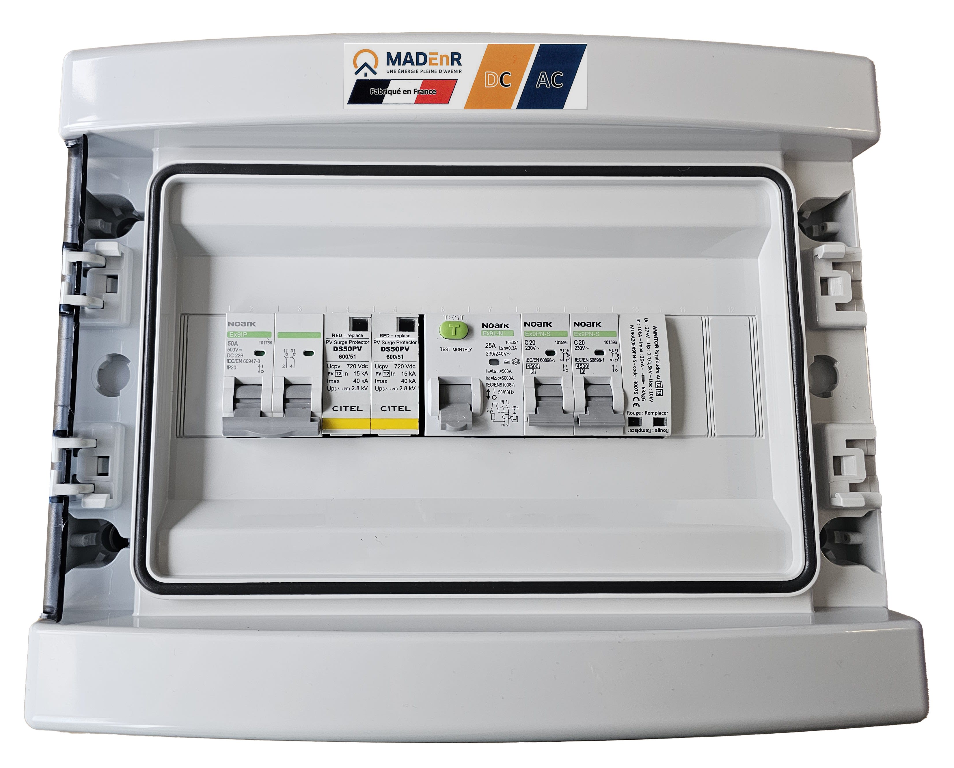 Madenr - Coffret DC+AC 600V Monophasé 1 MPPT 2 Strings avec para 1 ond 4kW (C20) 300mA