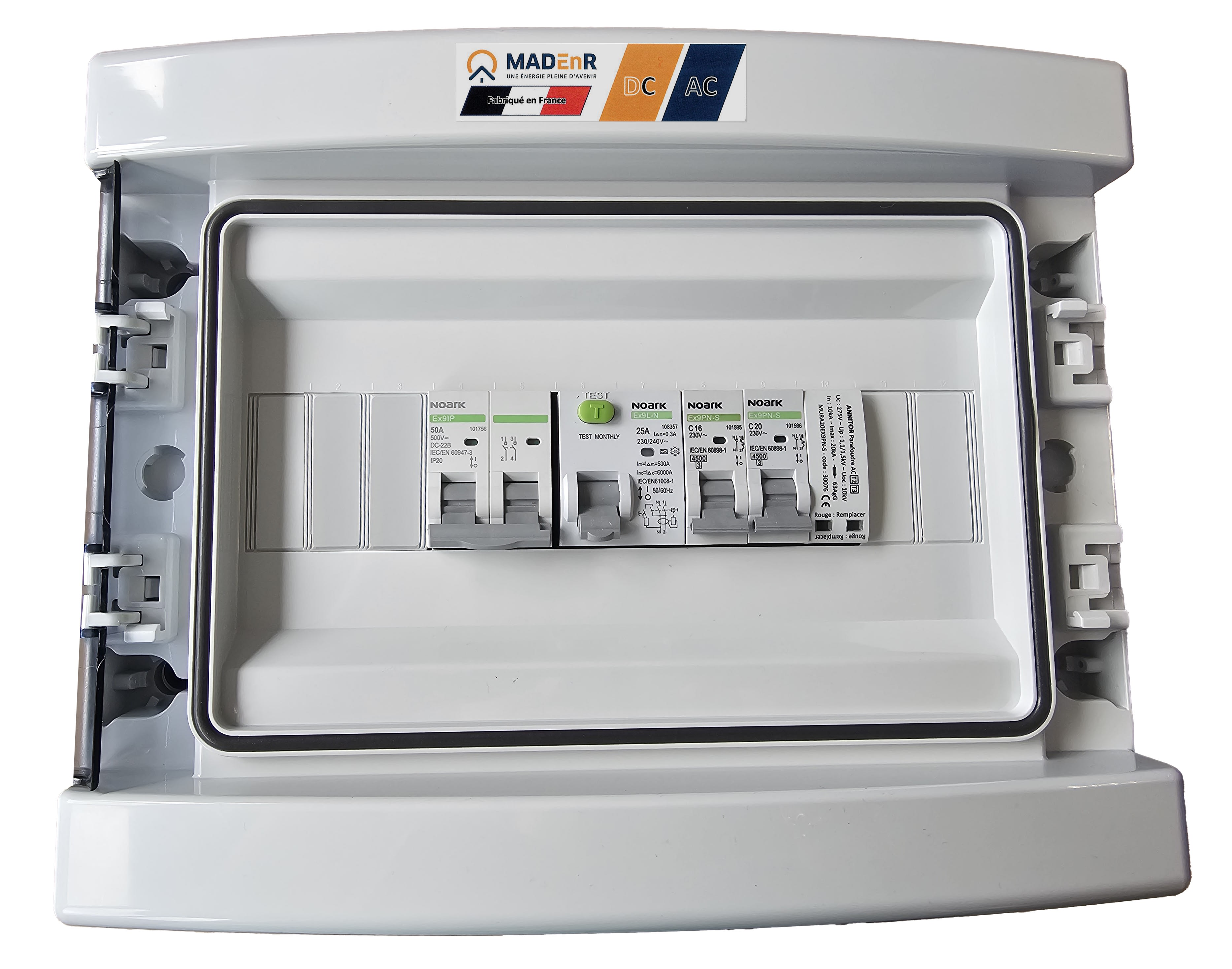 Madenr - Coffret DC+AC 600V Monophasé 1MPPT de 2 Strings sans para 1 ond 3kW (C16) 300mA