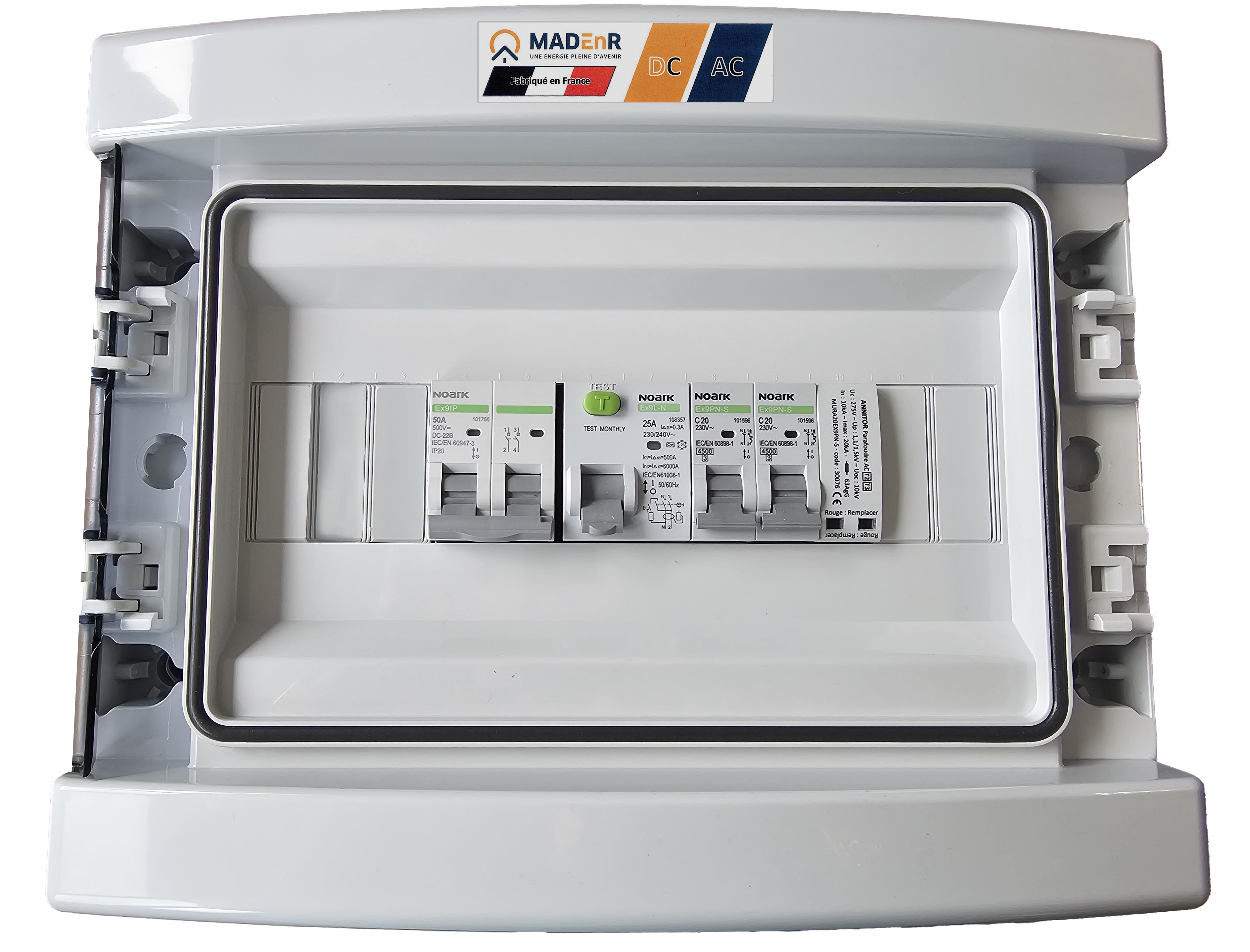 Madenr - Coffret DC+AC 600V Monophasé 1MPPT de 2 Strings sans para 1 ond 4kW (C20) 300mA