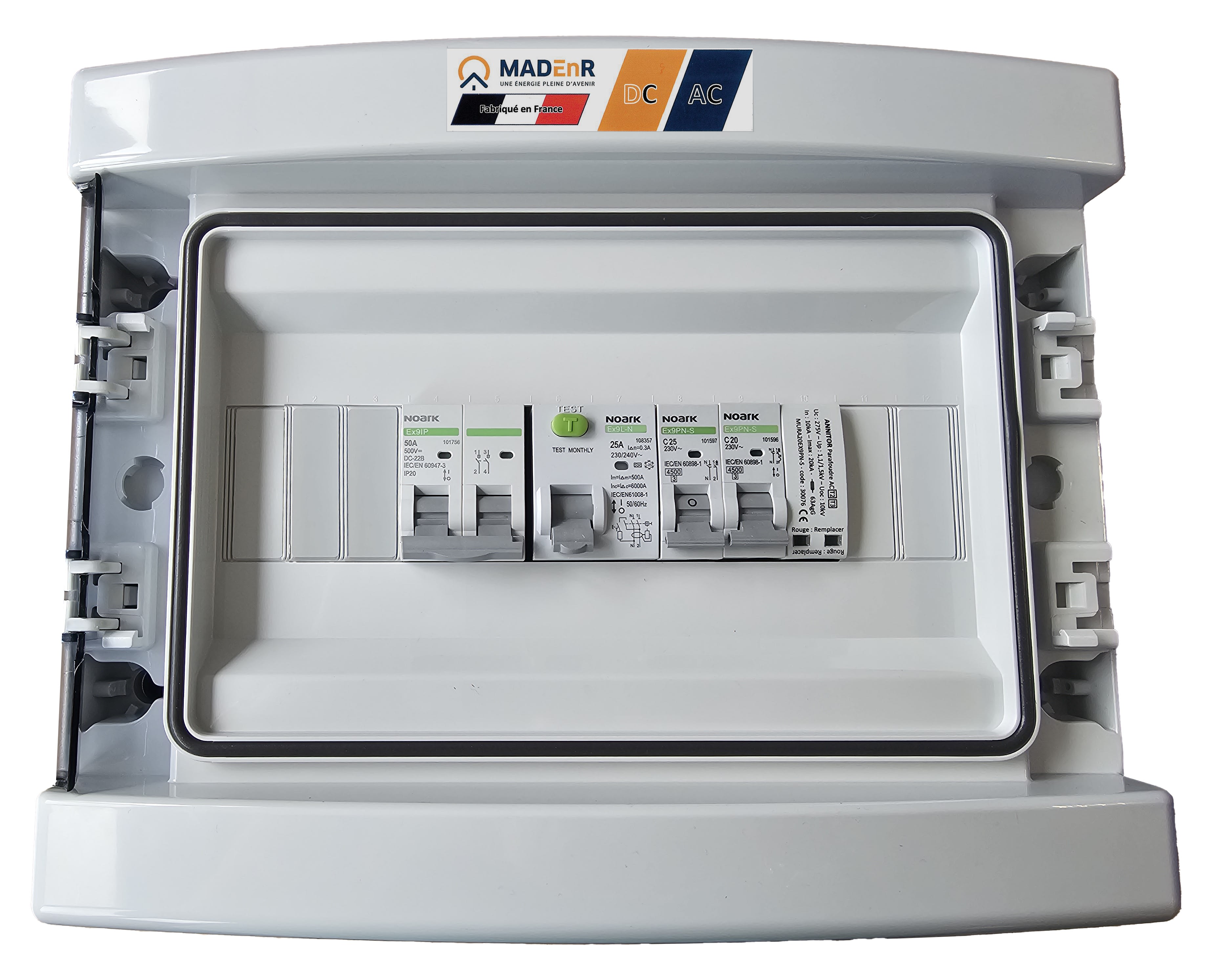 Madenr - Coffret DC+AC 600V Monophasé 1MPPT de 2 Strings sans para 1 ond 5kW (C25) 300mA