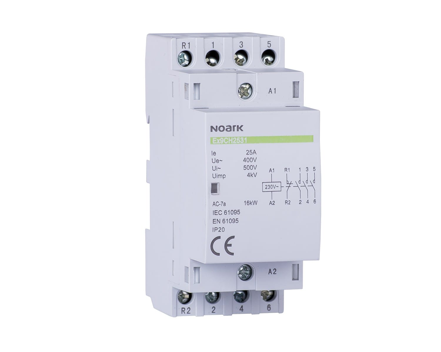 Madenr - Contacteur modulaire EX9CH25 : 4 NO, 24 VAC, 25 A, 50/60 Hz, 2 modules