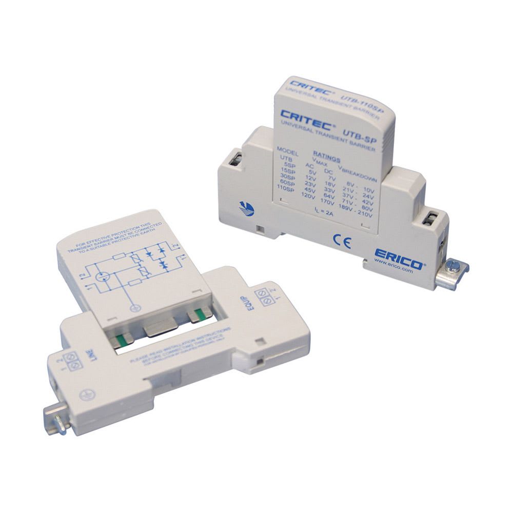 Nvent Erico - ERICO Barrière surtensions transitoires universelle, 1 paire, 10-21 VCA, 15-30 V