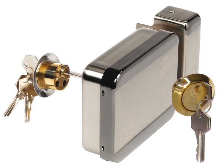 Cdvi - Motoverrou applique extérieur horizontal 12-18V avec 2 cylindres (entrée/sortie)