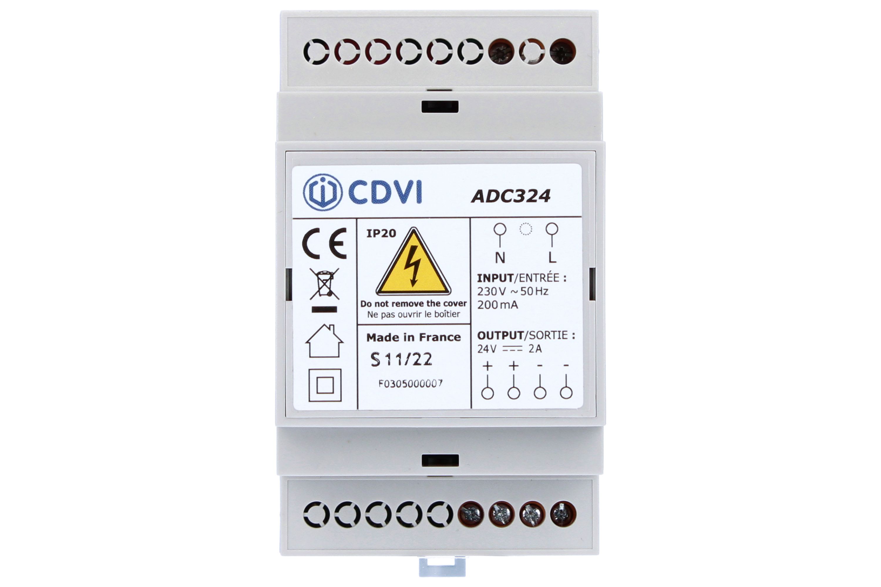 Cdvi - Alimentation à découpage 24V DC 2A non-secourue ? 3 modules rail DIN protégés