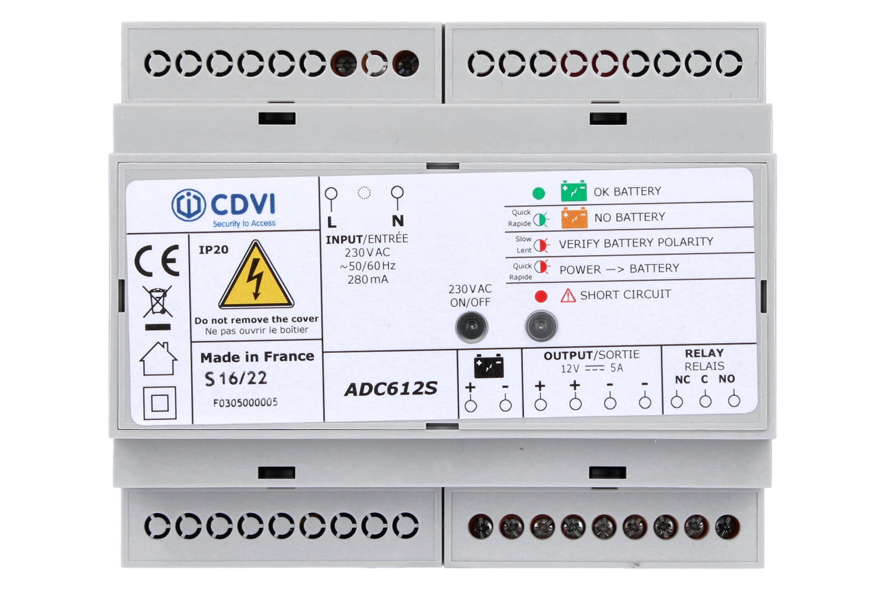 Cdvi - Alimentation à découpage 12V DC 5A secourable 7Ah ? 6 modules rail DIN protégés