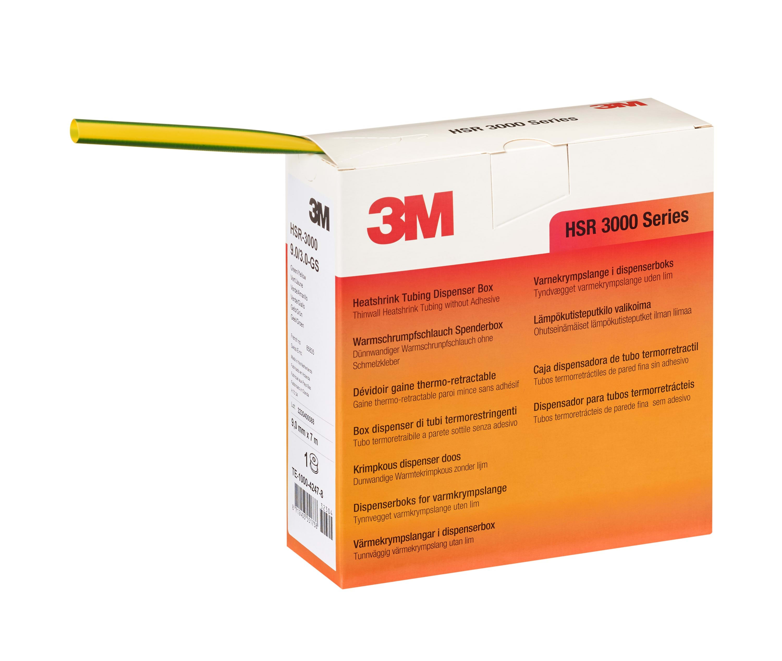 3M Electricite - HSR 3000 9/3mm Gaine Thermorétractable en rouleau x7m Vert/jaune