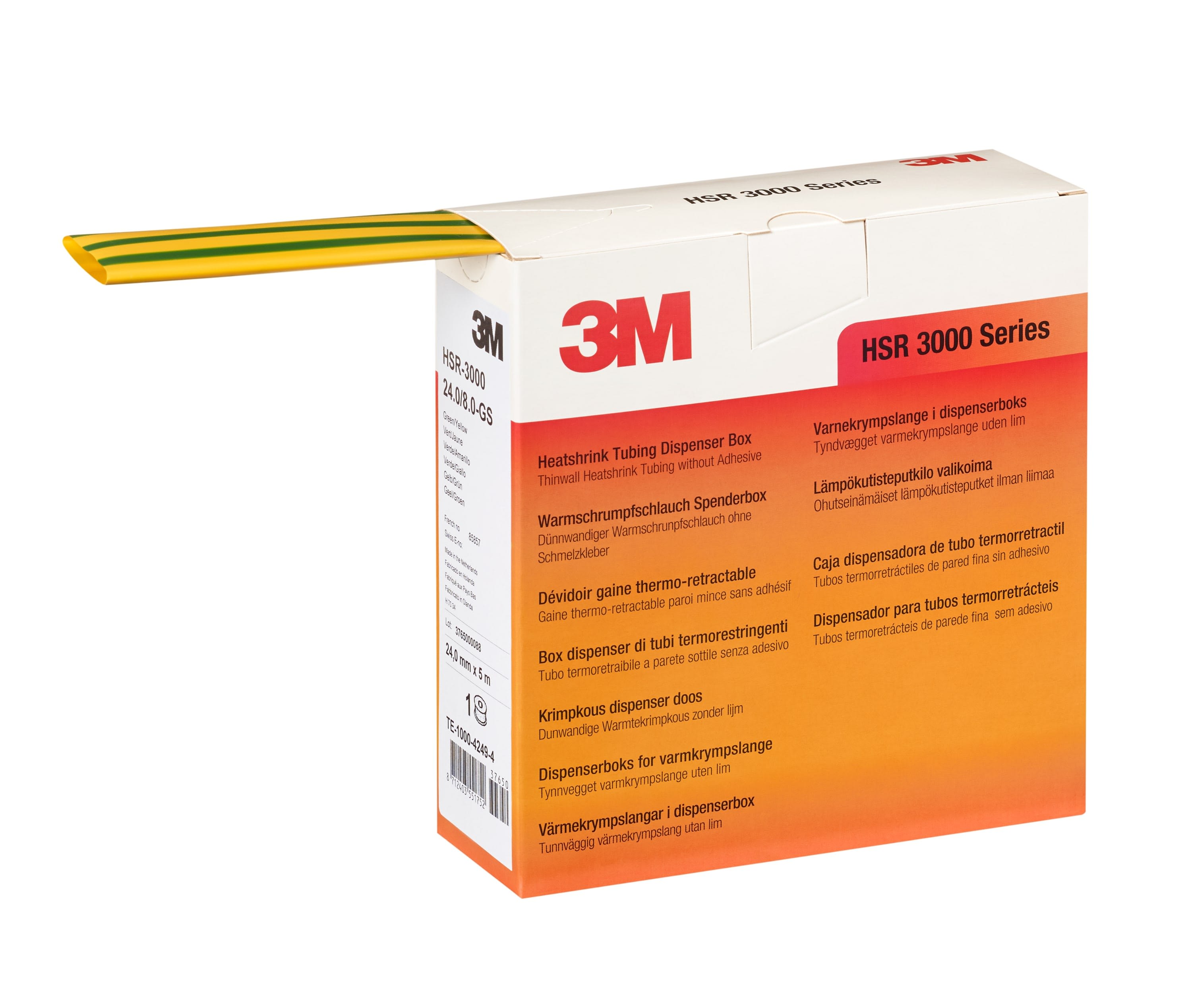 3M Electricite - HSR 3000 24/8mm Gaine Thermorétractable en rouleau x5m Vert/Jaune