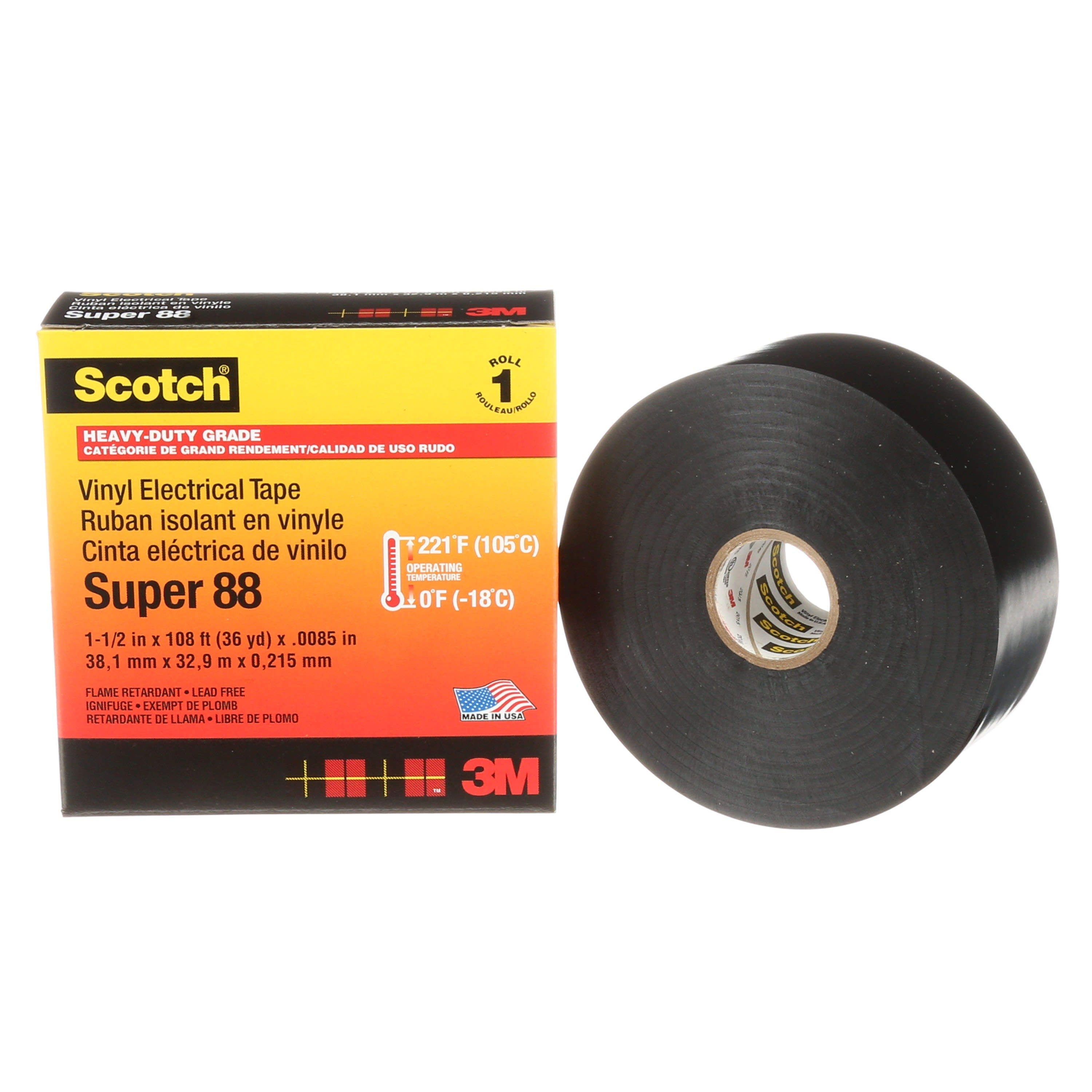 3M Electricite - 3M Scotch Super 88 Ruban PVC isolant électrique noir 33m x 38mm