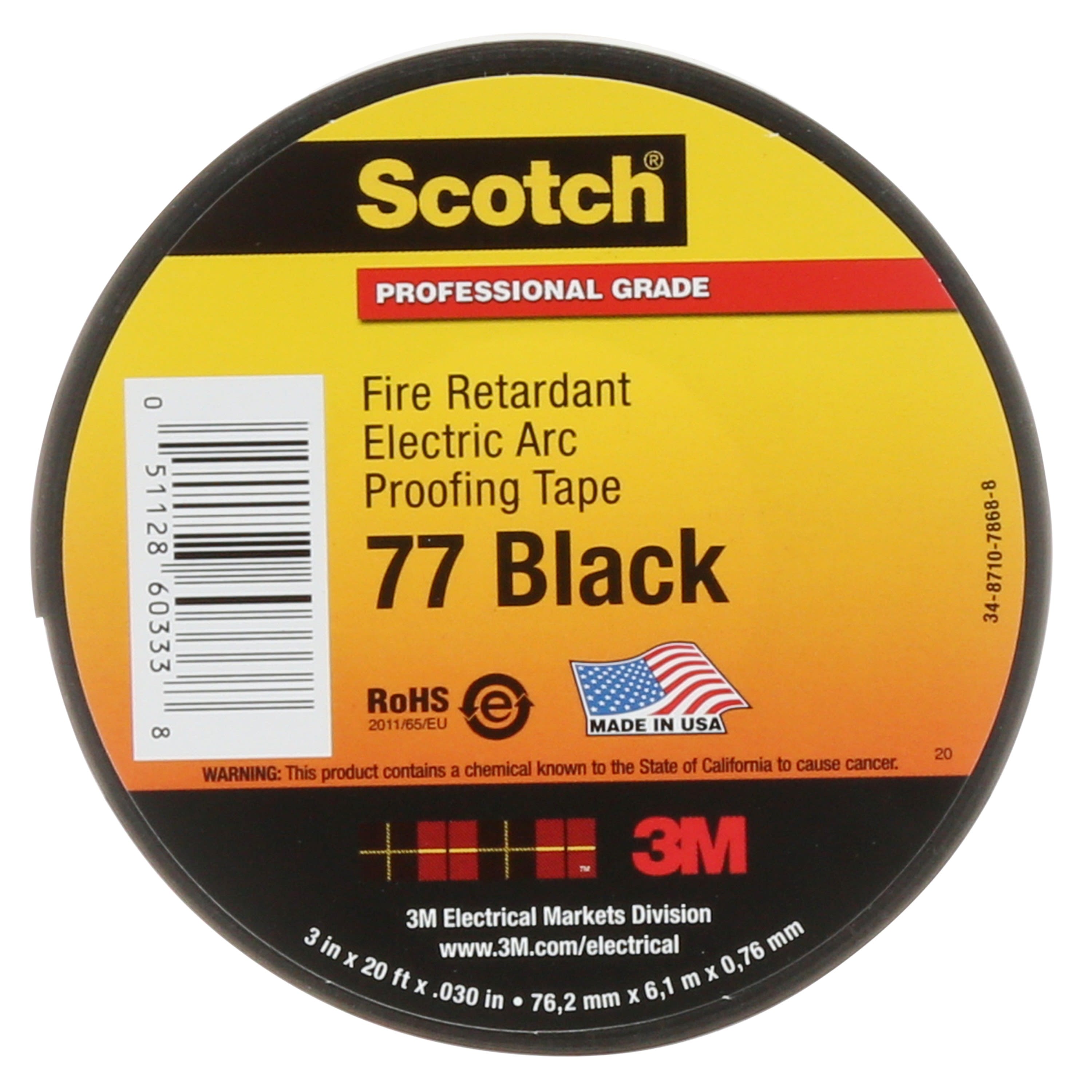 3M Electricite - 3M Scotch 77 Ruban retardateur de flamme élastomère Noir 76mm x 6,1m