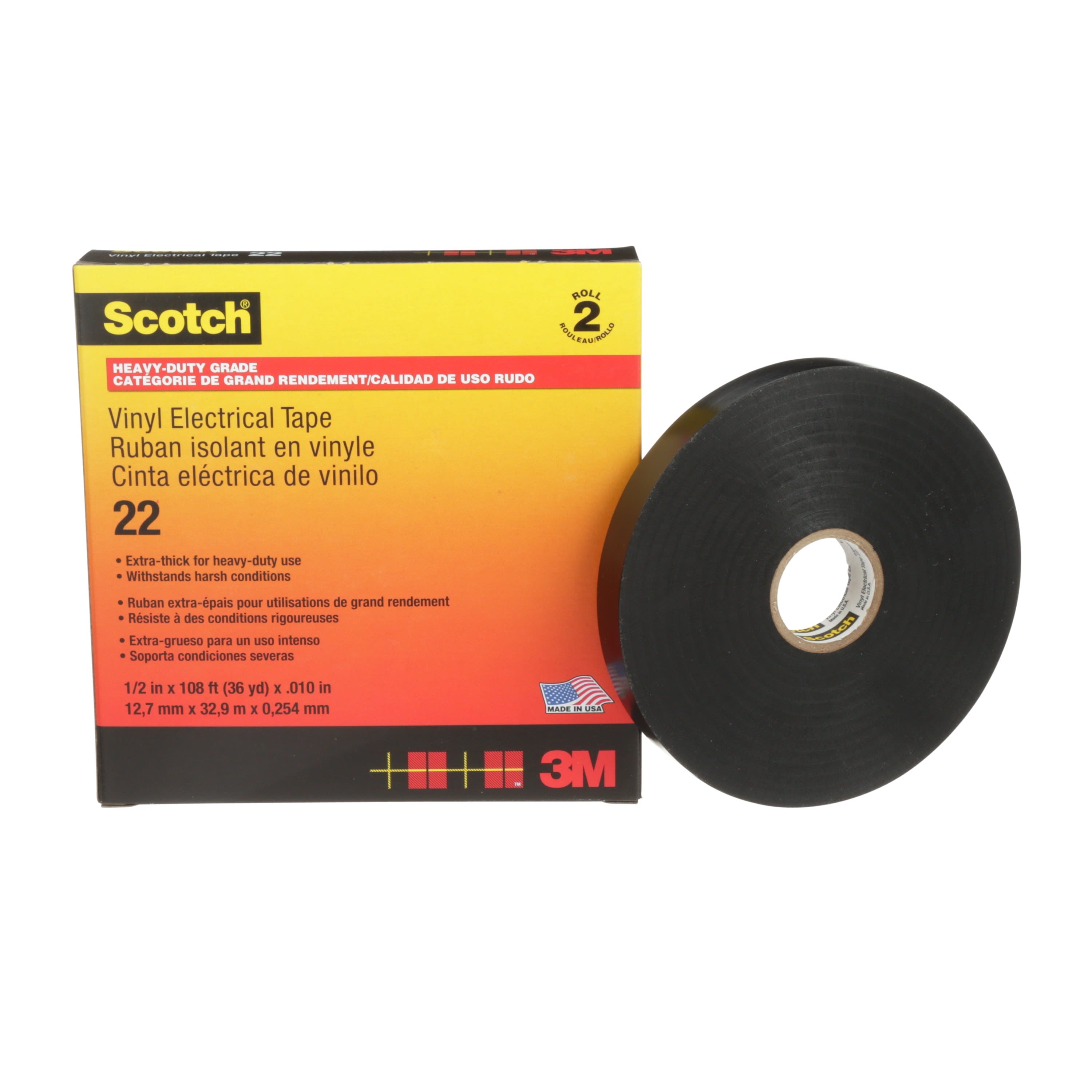 3M Electricite - 3M Scotch 22 Ruban vinyle isolant électrique noir 33m x 12mm ep. 0,25mm