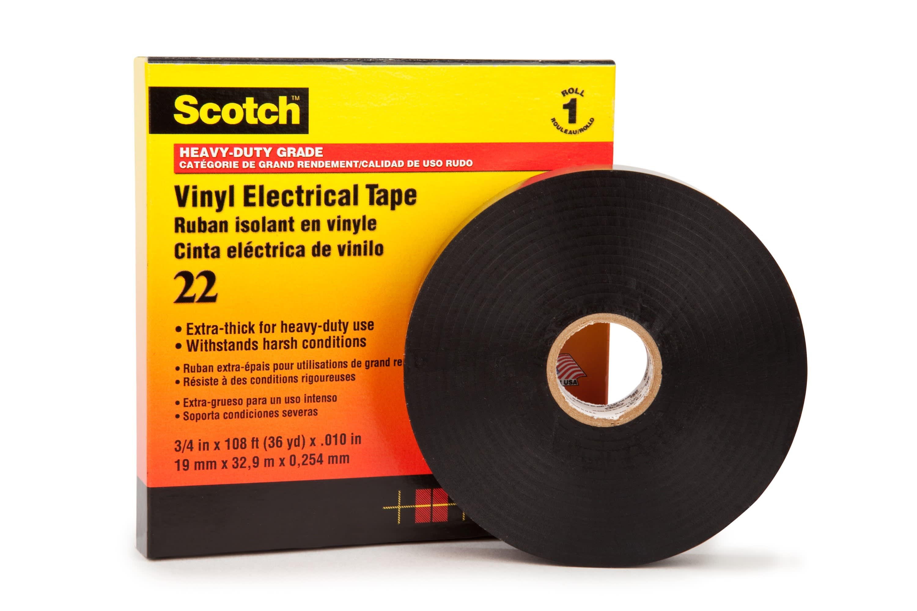 3M Electricite - 3M Scotch 22 Ruban vinyle isolant électrique noir 33m x 19mm ep. 0,25mm