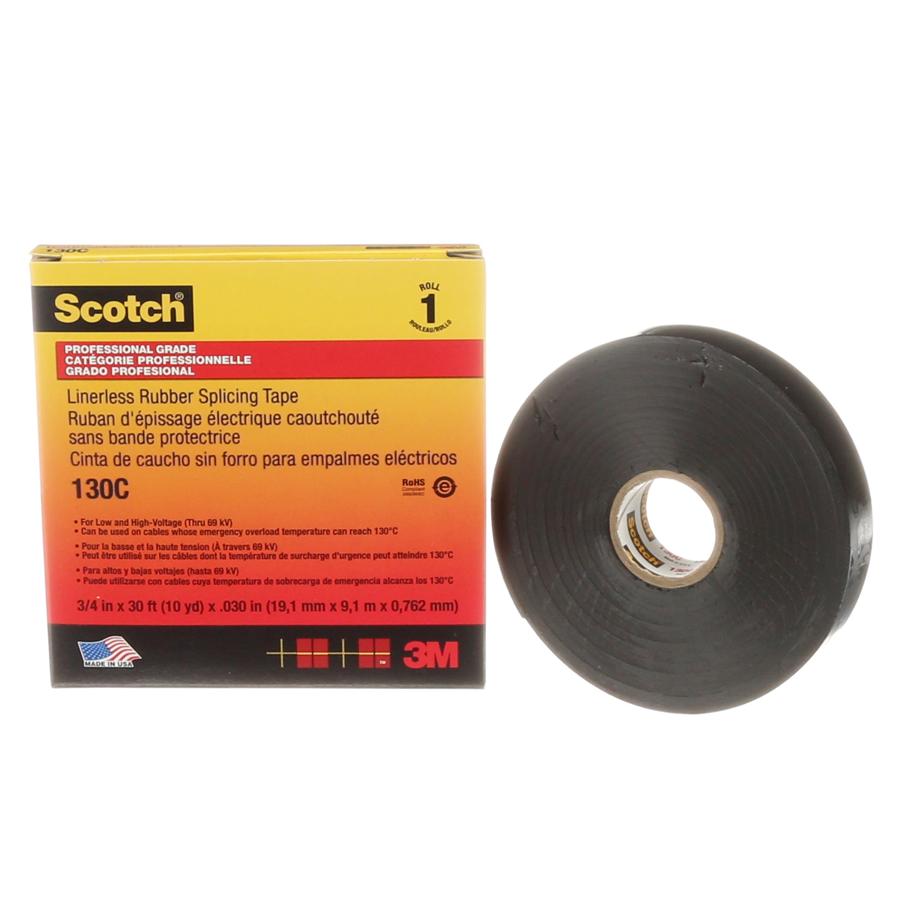 3M Electricite - Scotch 130C Rub. élastomère autosoudable Isol. 19mm x 9,15m ép.0,75mm sans liner