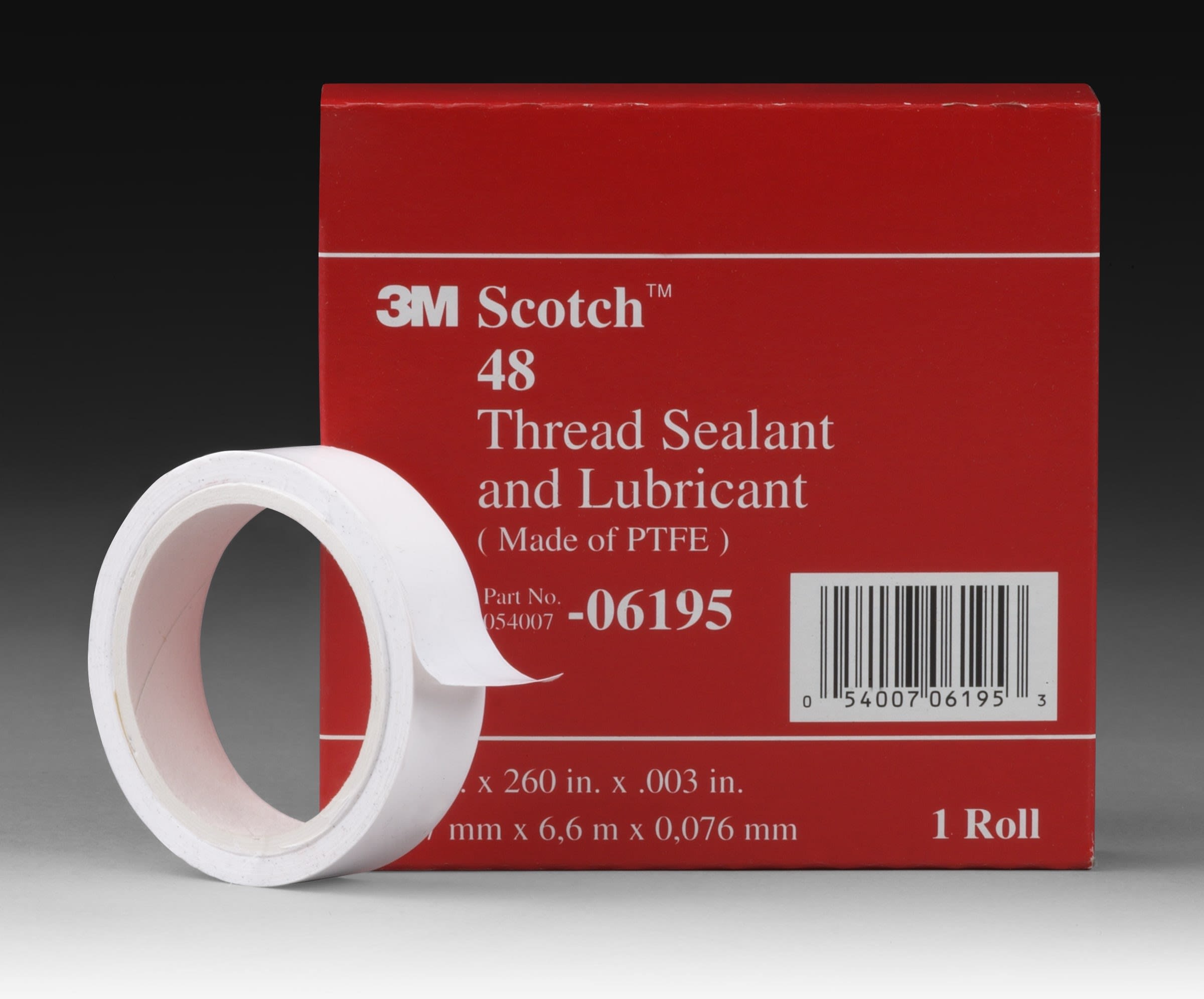 3M Electricite - Ruban 48 PTFE sans adhésif, 13,2 m x 12,7 mm