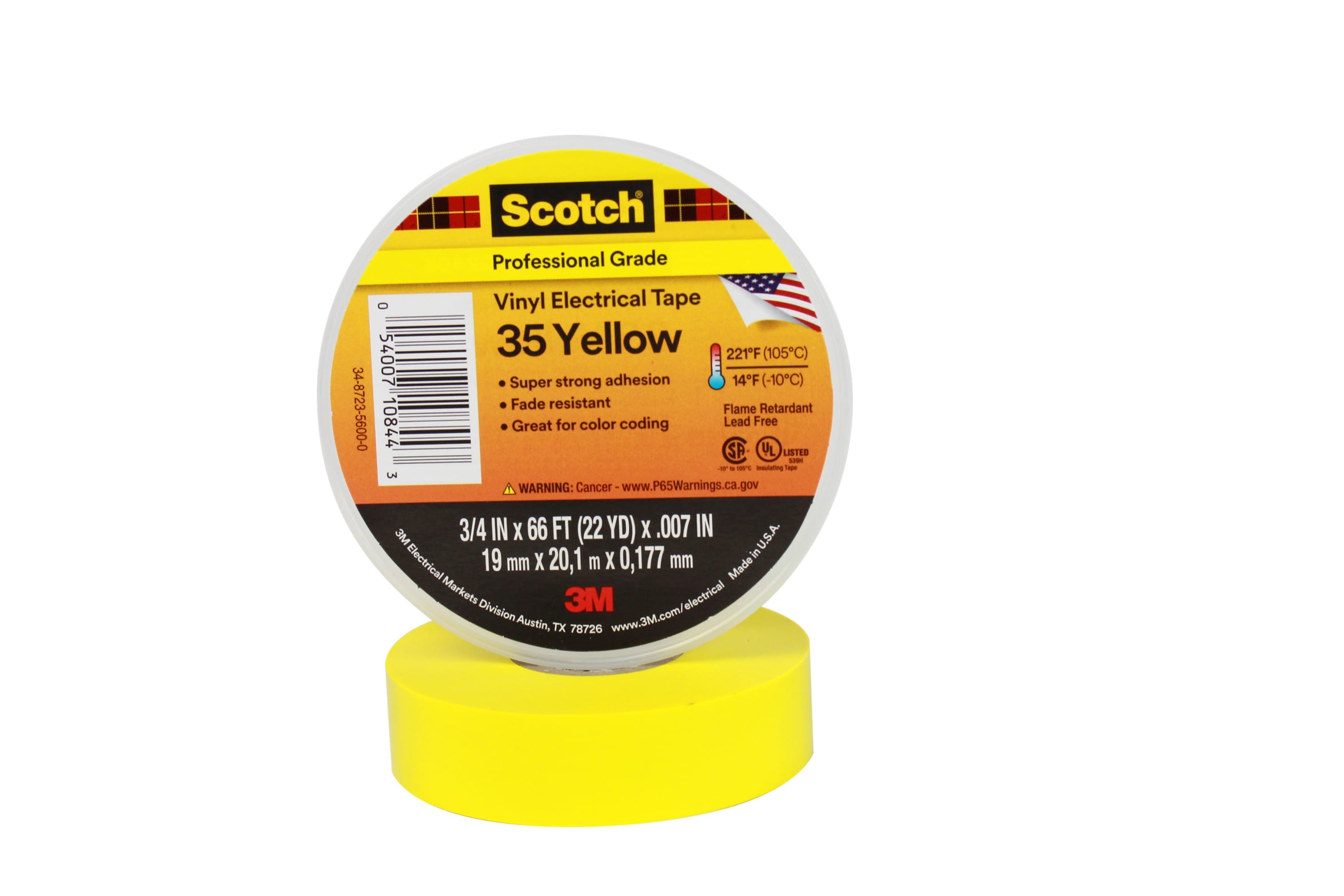3M Electricite - 3M Scotch 35 Ruban isolant électrique hautes performances 20m x 19mm Jaune