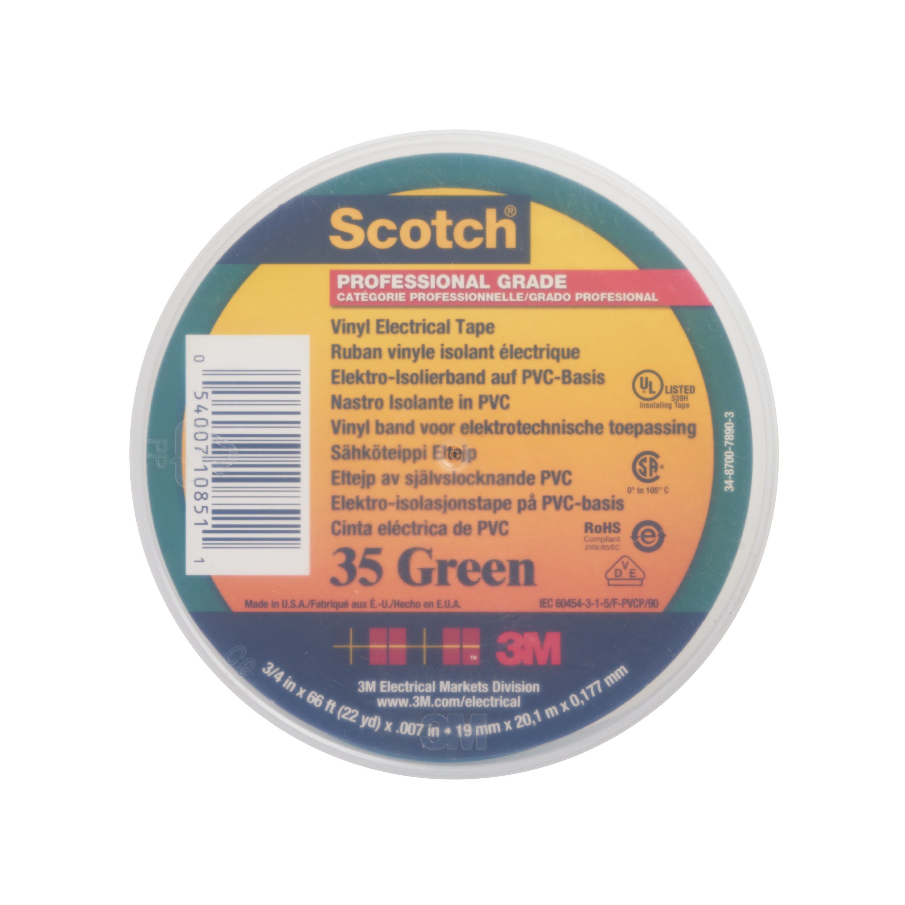 3M Electricite - 3M Scotch 35 Ruban isolant électrique hautes performances 20m x 19mm Vert