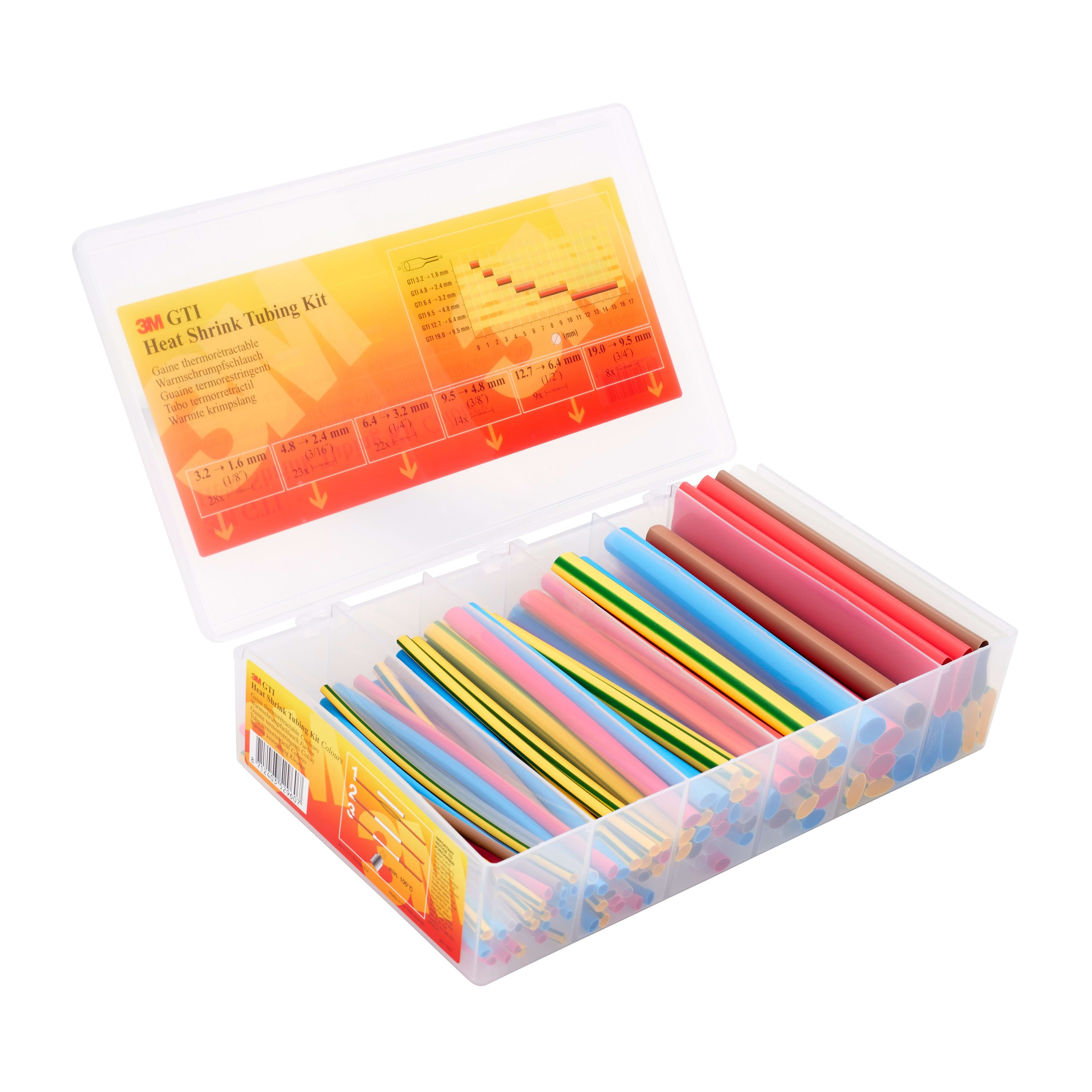 3M Electricite - Coffret de 104 manchons thermo rétract. GTI Couleurs rétreint 2:1 longueur 15cm
