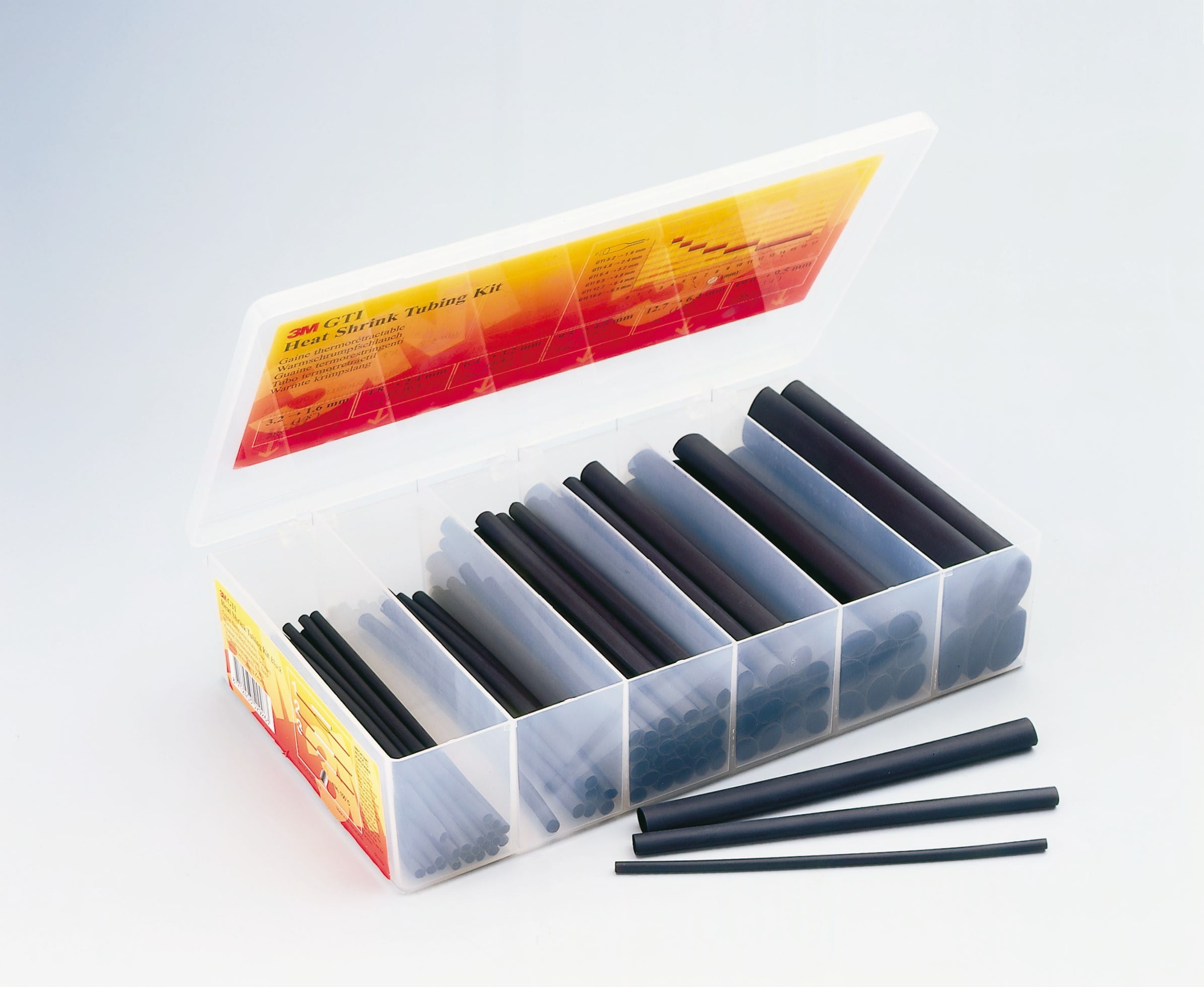 3M Electricite - Coffret de 104 gaines thermo GTI Noir rétreint 2:1 en manchons de 15cm