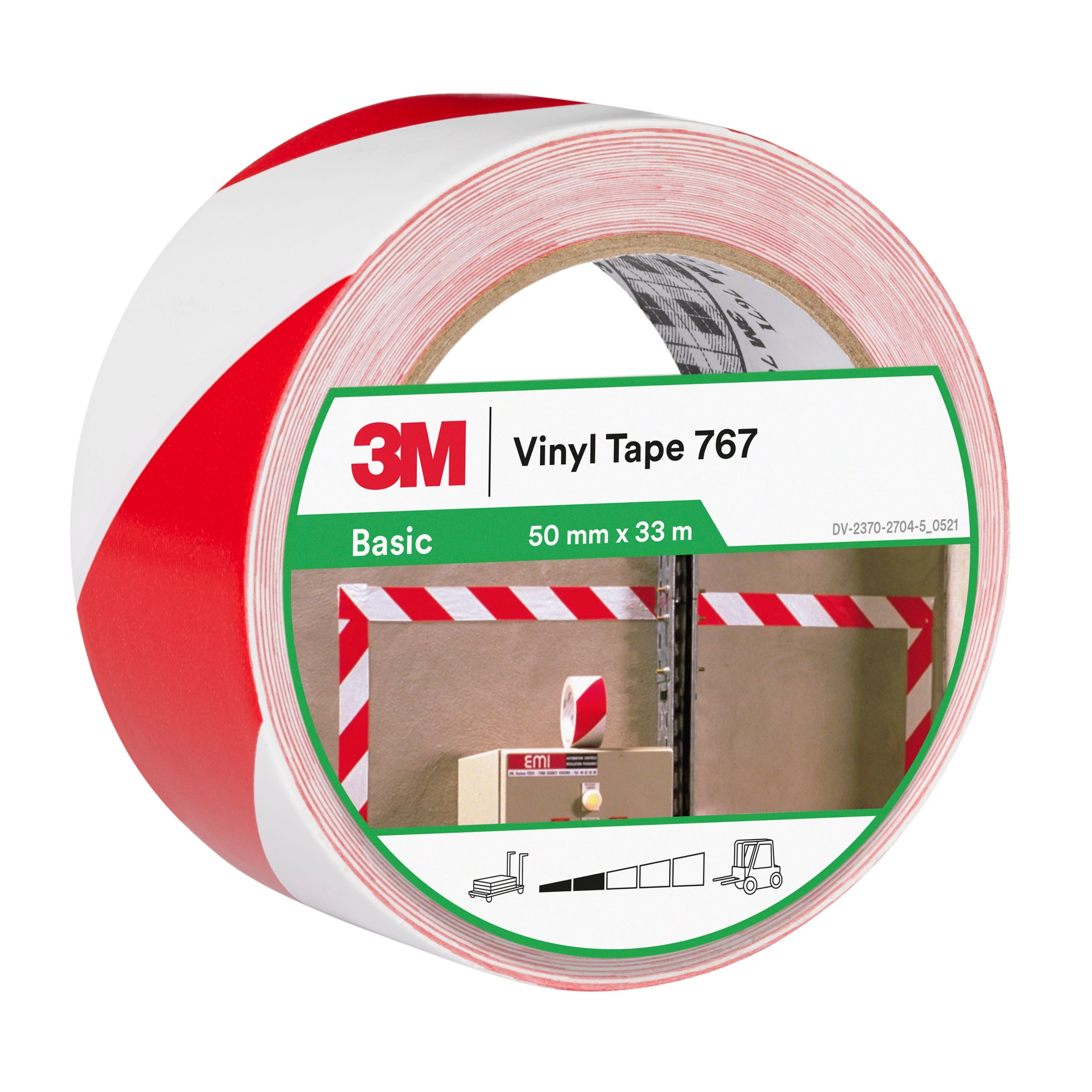 3M Electricite - Ruban adhésif vinyle 3M 767I, Rouge & Blanc, 50 mm x 33 m