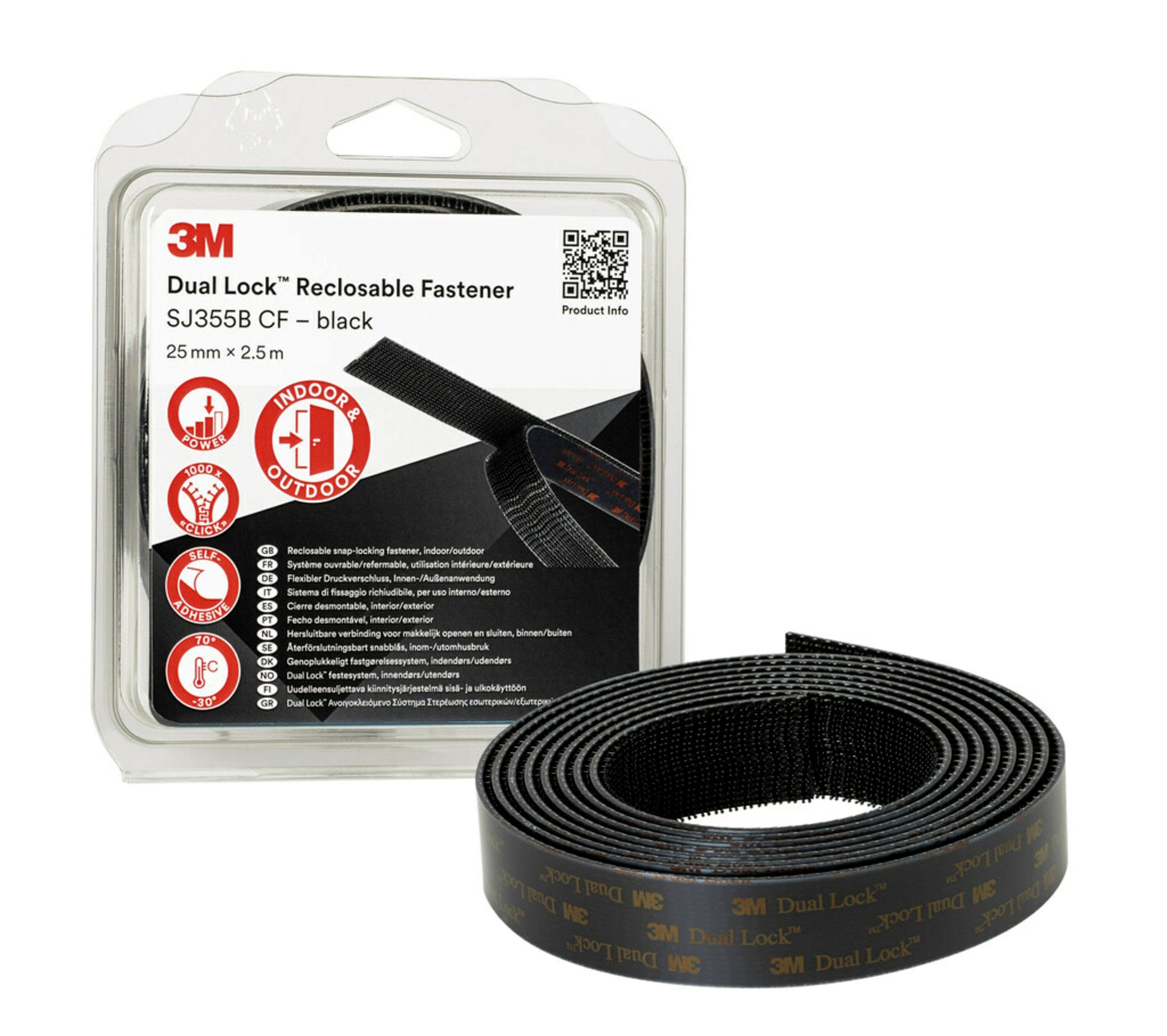 3M Electricite - Système de fixation amovible 3M? Dual-Lock? SJ3550, Noir, 25 mm x 2.5 m