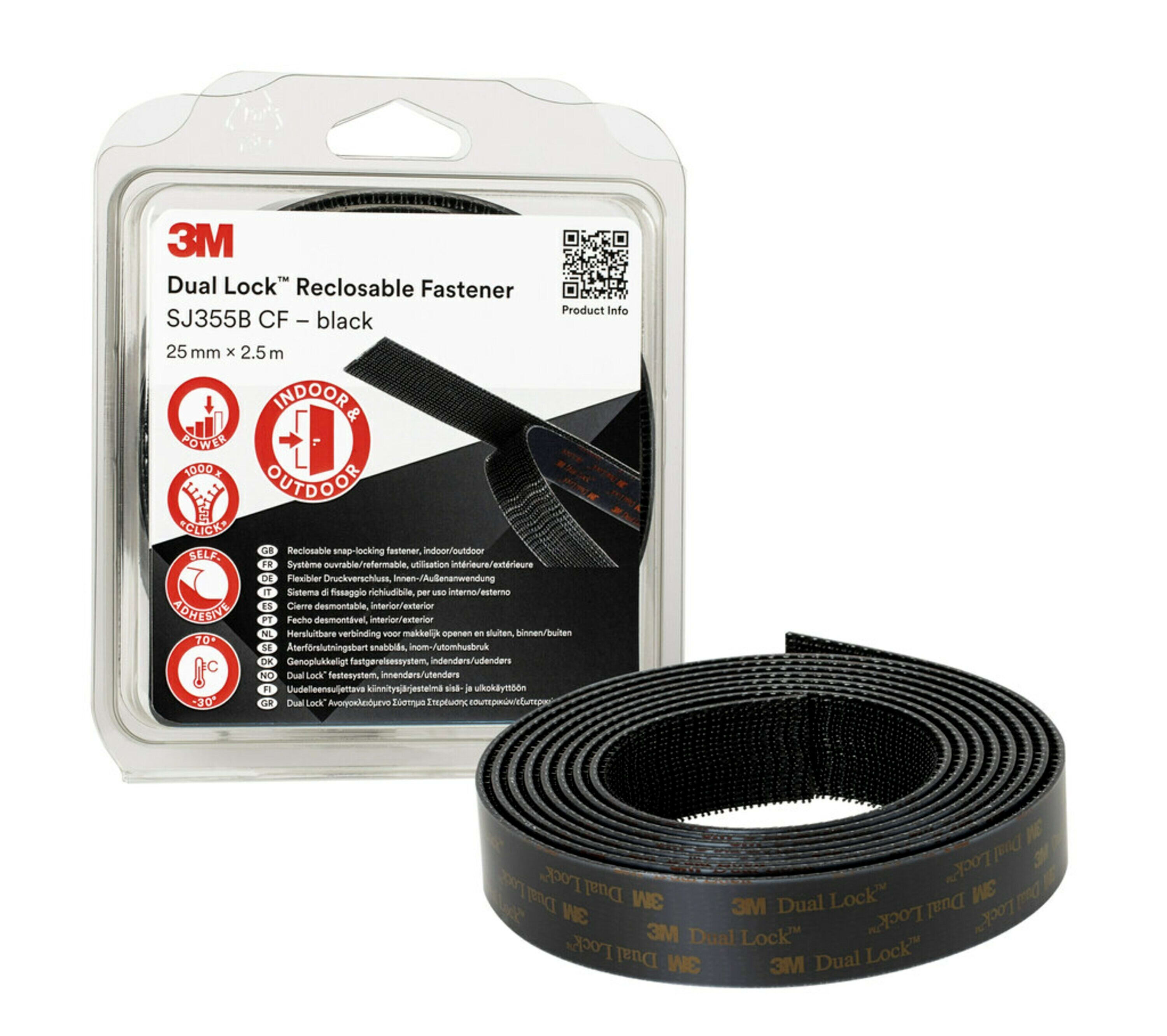 3M Electricite - Système de fixation amovible 3M? Dual-Lock? SJ3550, Noir, 25 mm x 2.5 m