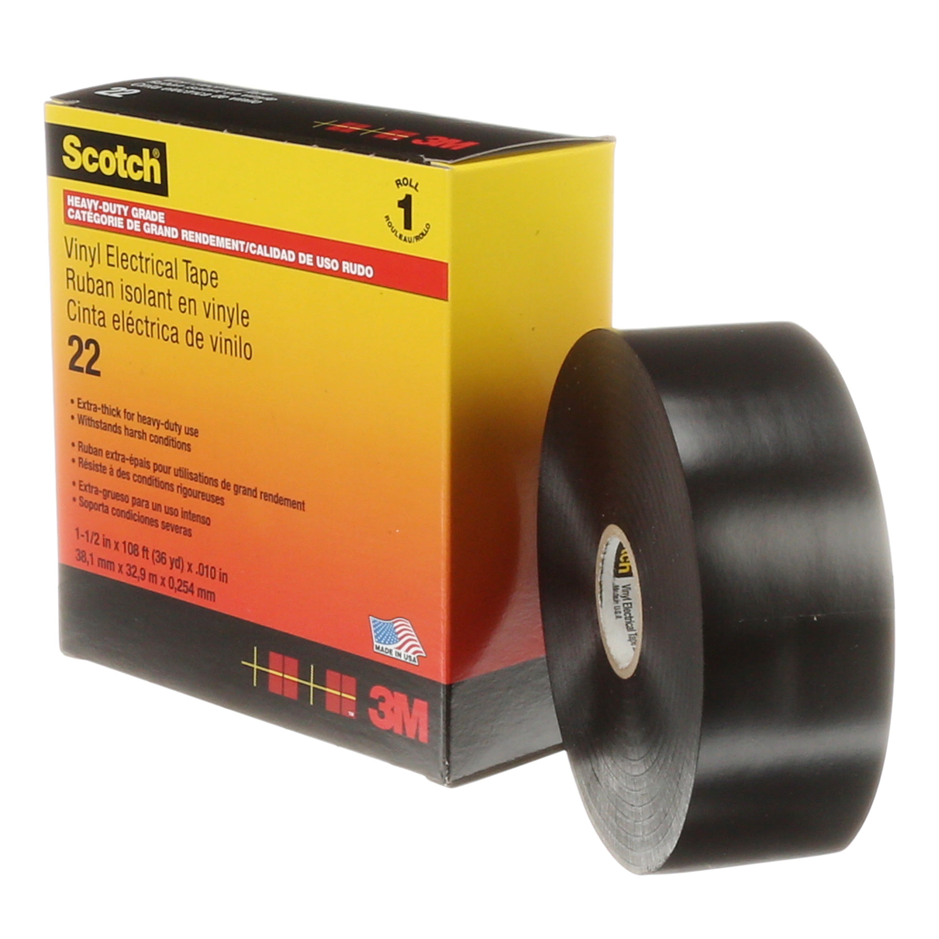 3M Scotch 22 Ruban vinyle isolant electrique noir 33m x 38mm ep. 0,25mm 3M  Electricite