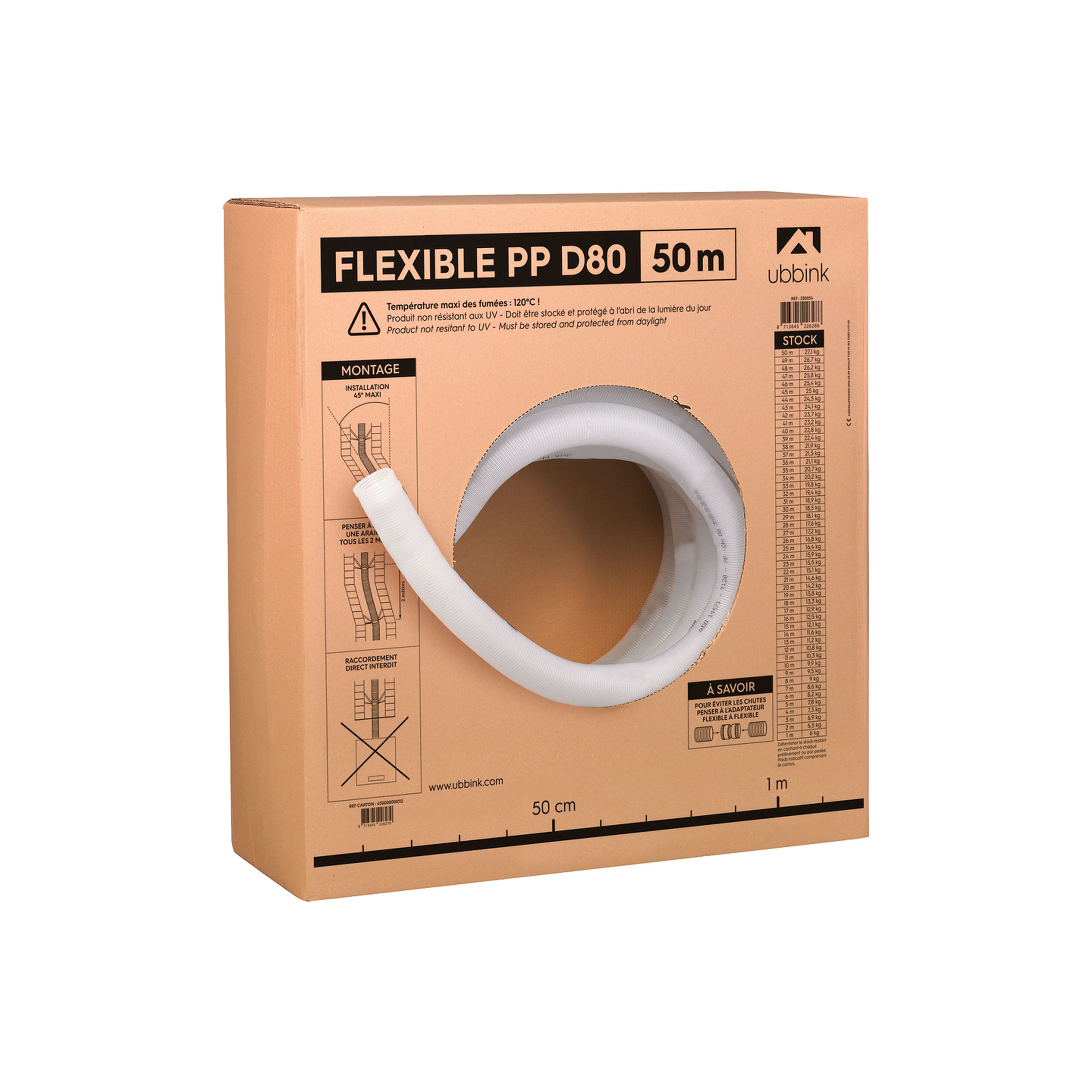 Ubbink France - Conduit flexible Renolux Chemilux Condensation D80mm PPtl long.50m
