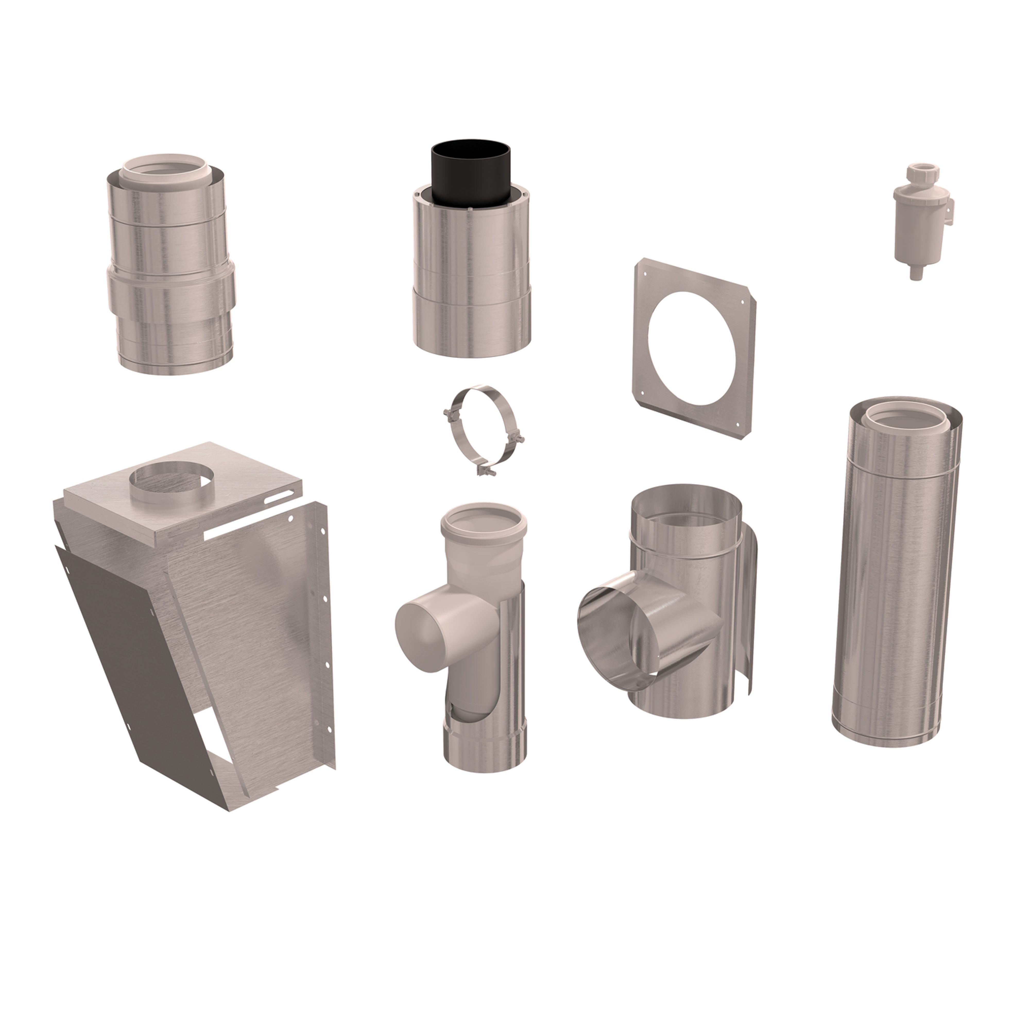 Ubbink France - Kit mural B22-B23 Chemilux Condensation D125/185mm extérieur rigide, PPtl/inox