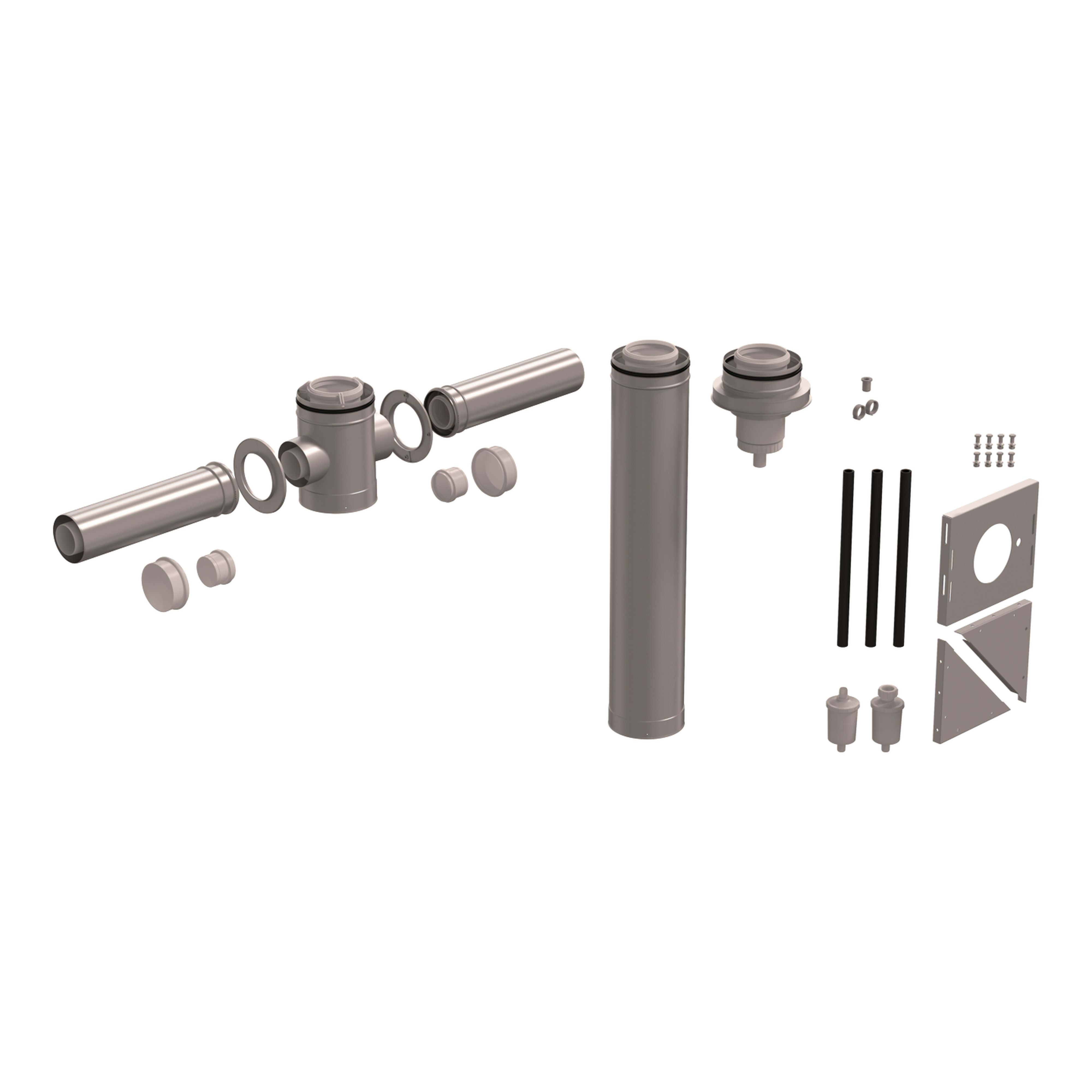 Ubbink France - Kit départ 3CET concentrique D125/200mm 2 Appareils à 180° avec support chaise