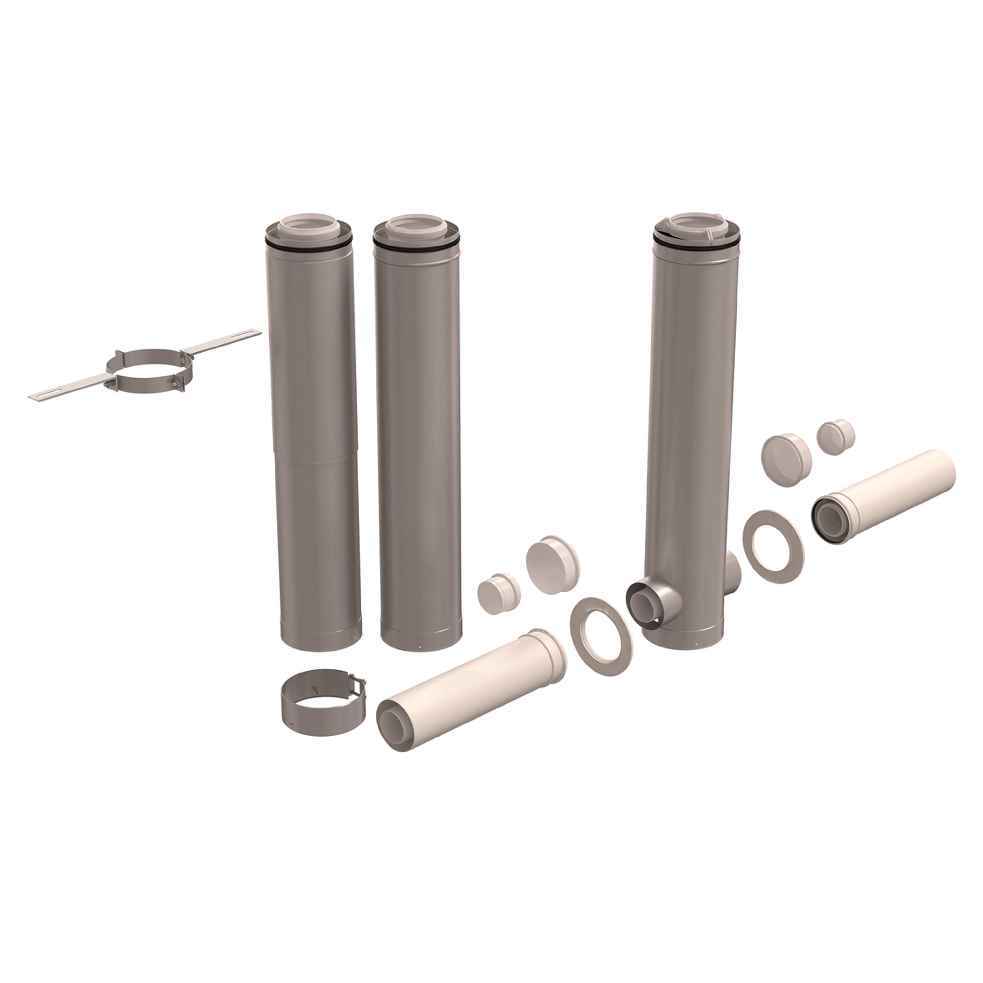 Ubbink France - Kit 3CEp d'étage D125/200mm PPtl/acier haut.3100mm pour 2 appareils à 180°