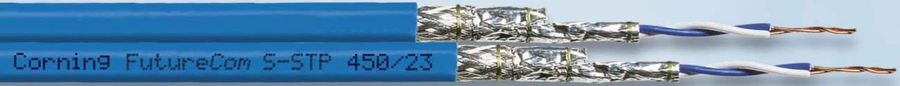 Corning - Câble Catégorie 6A S/FTP LSZH-3 AWG23 Dca 500M 2x4 paires Gaine bleue