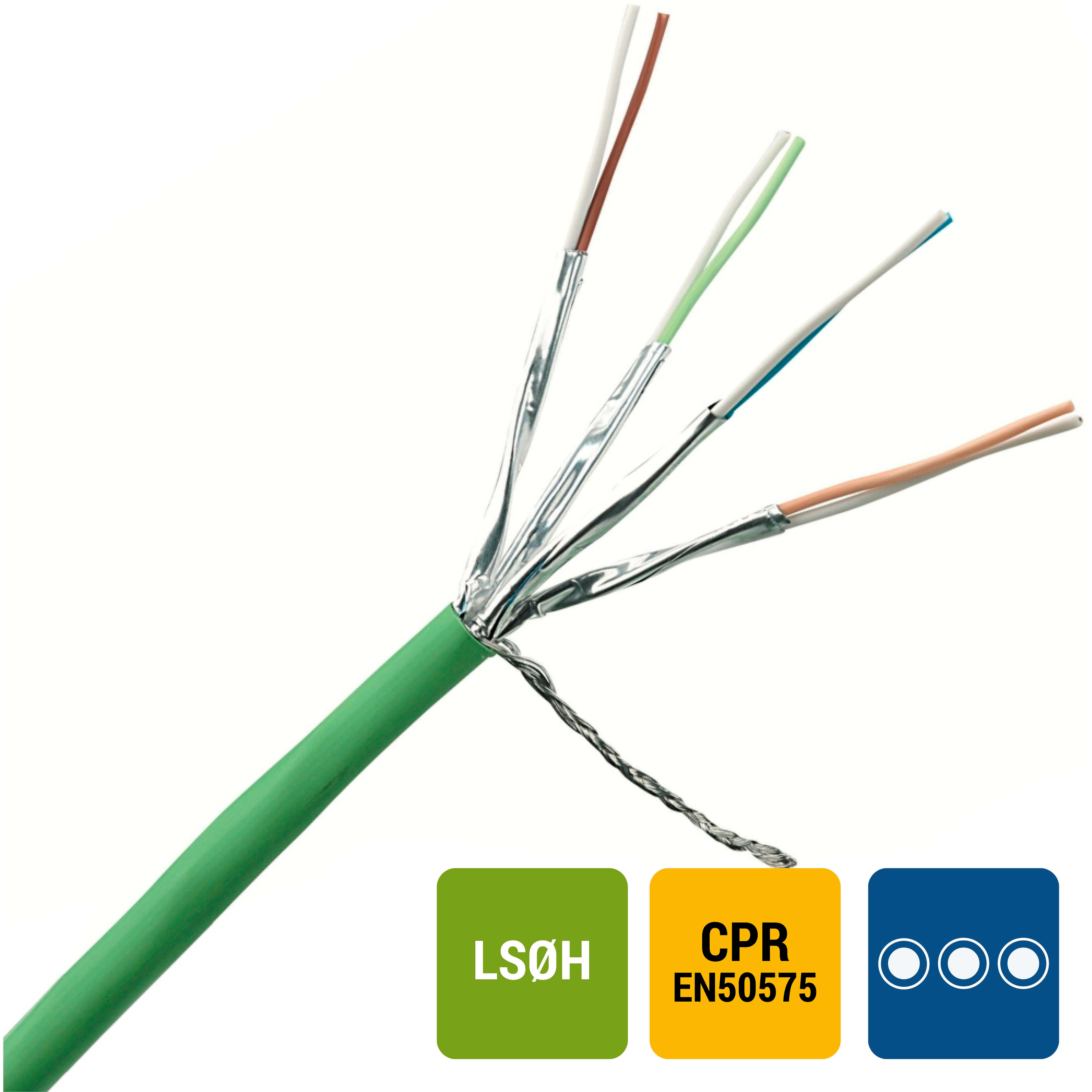 Corning - Câble Catégorie 7 S/FTP LSZH-3 AWG23 Cca 1000M 4 paires Gaine verte