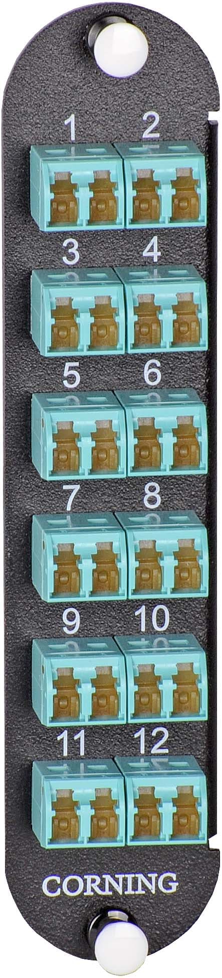 Corning - Panneau optique CCHE-CP avec 12 raccords LC duplex OM3 auto-obturants pour 24 FO