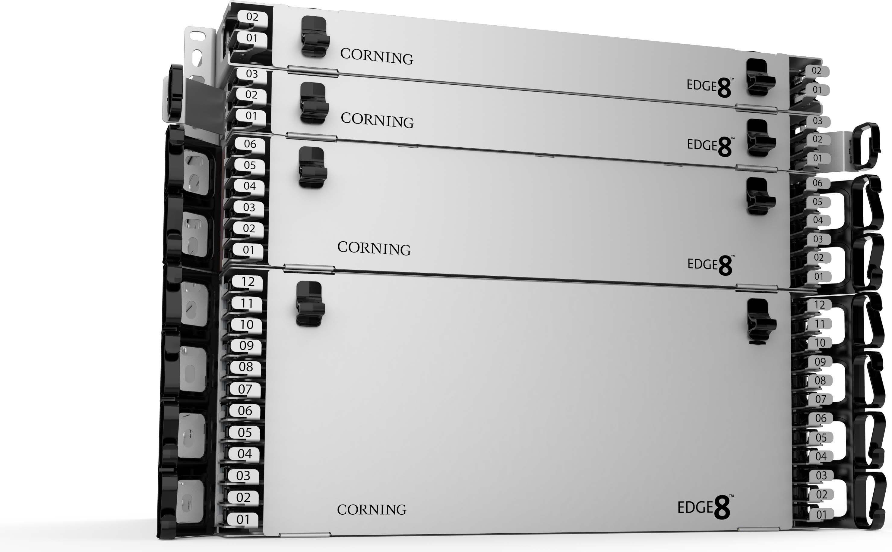 Corning - Tiroir optique HD EDGE8 4U pour 72 modules EDGE8 avec 12 plateaux coulissants