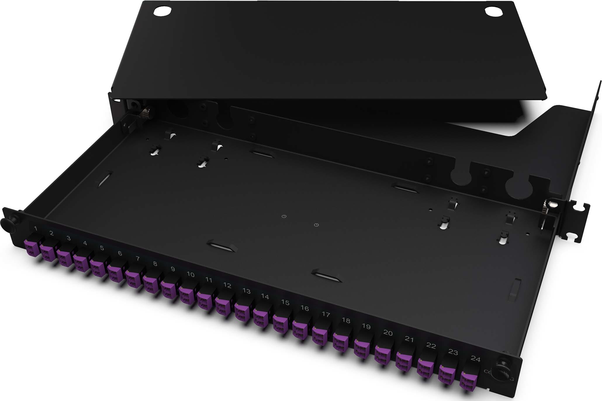 Corning - Tiroir optique LAN1, 1U avec 12 rac LC/UPC dup SM et 24 pig OS2 pour 24FO -NO