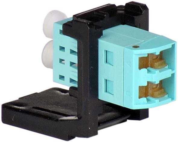 Corning - Module blanc avec 1 raccord LC duplex multimode OM3/OM4 auto-obturants aqua