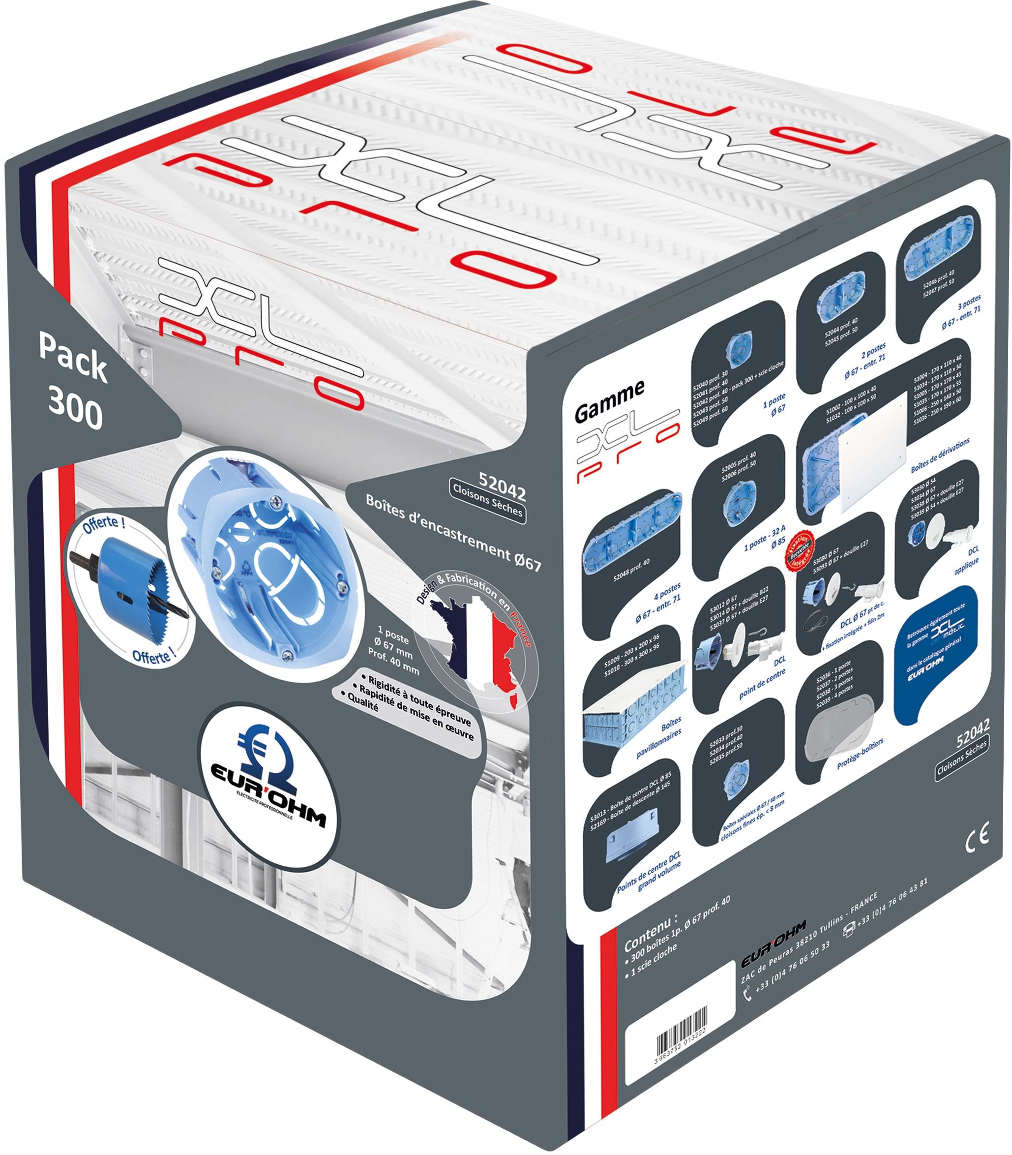 Eur Ohm - Pack 300 btes d'Enc. XL 1Poste F67x40mm