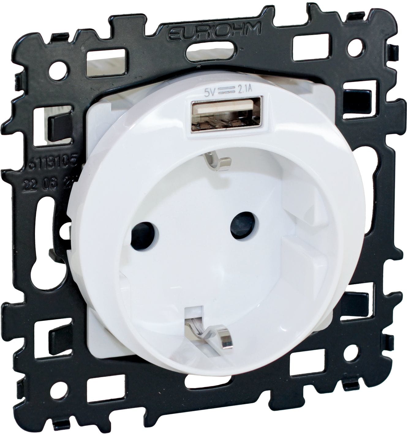 Eur Ohm - SQUARE Prise combinée Schuko + USB A - Blanc
