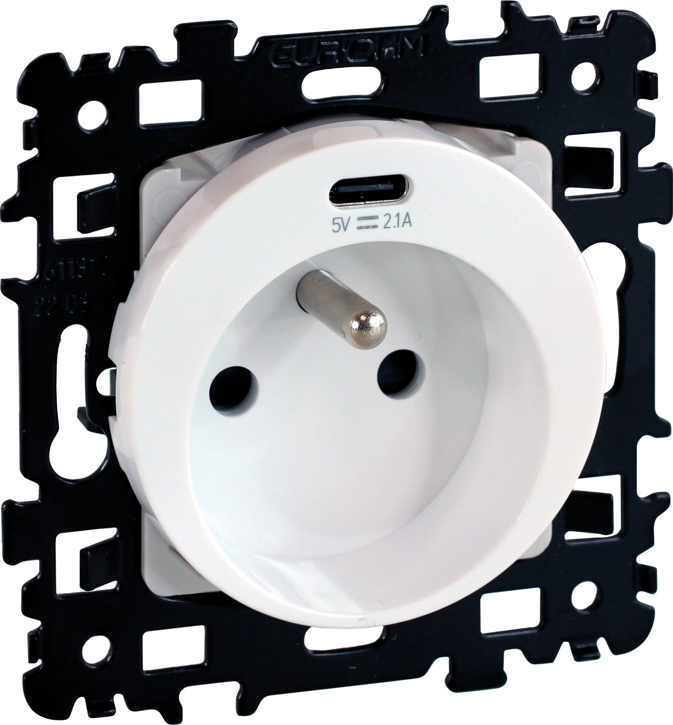 Eur Ohm - SQUARE Prise combinée 2P+T + USB C - Blanc