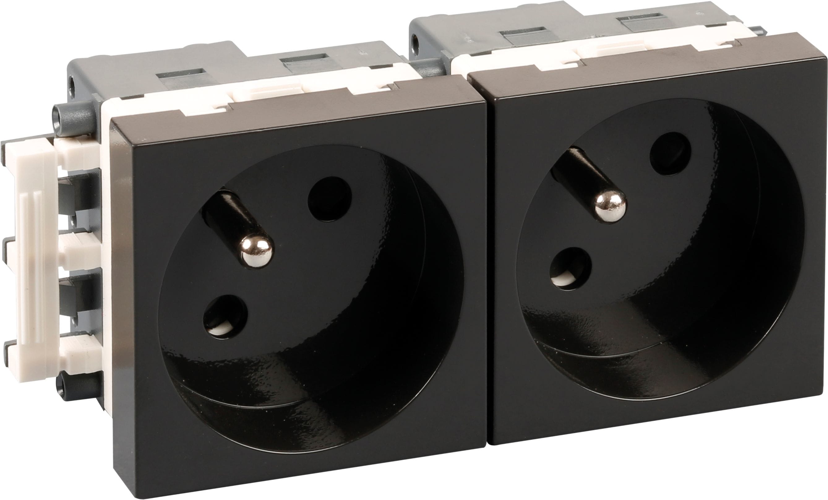 Eur Ohm - Bloc 2 prises 2P+T noire
