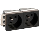 Eur Ohm - Bloc 2 prises 2P+T noire
