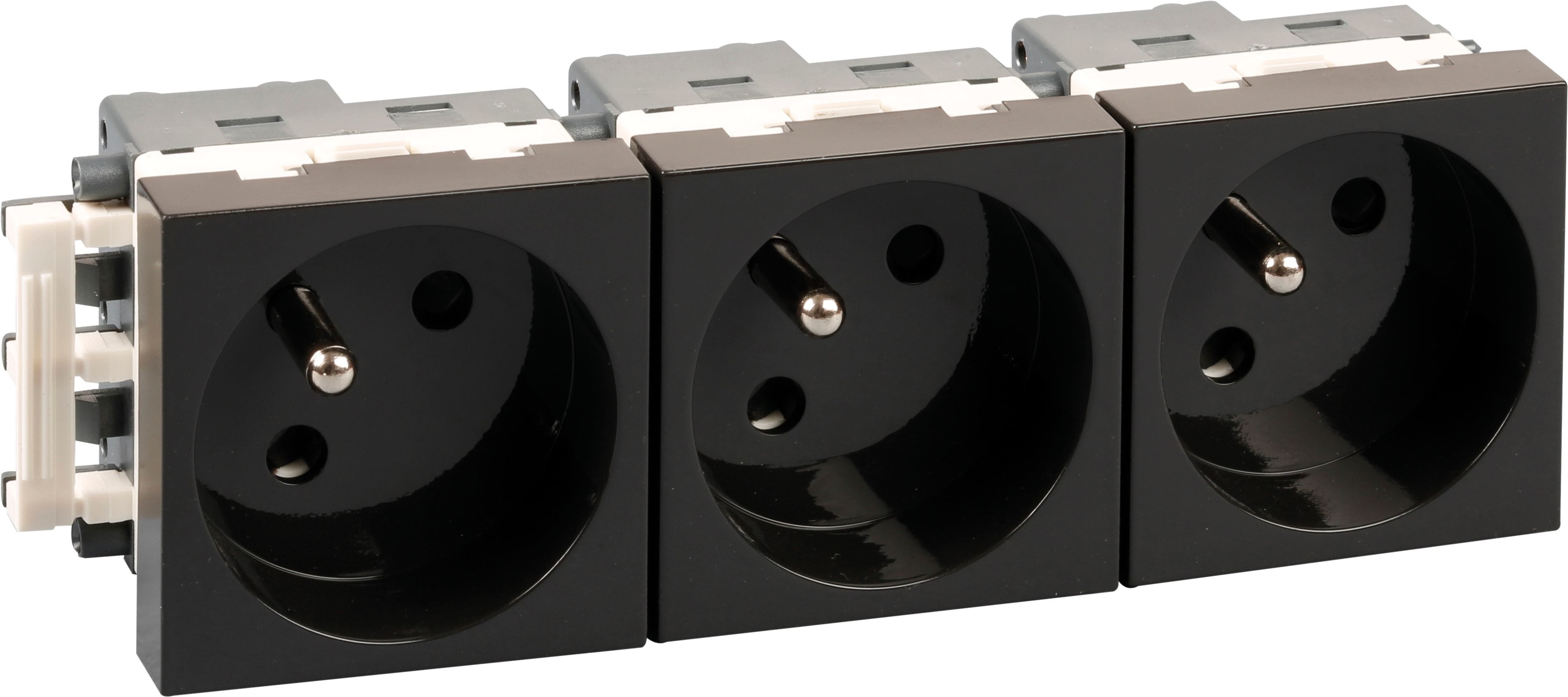 Eur Ohm - Bloc 3 prises 2P+T noire