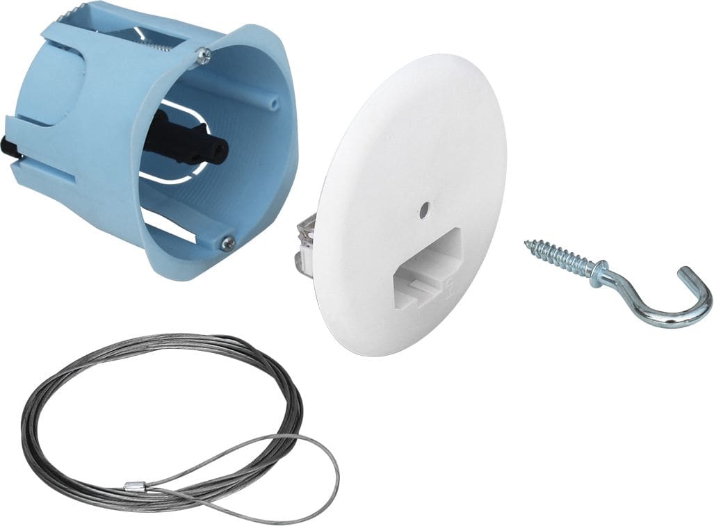 Eur Ohm - boite centre placo diam 67 arrimage intégré  + filin 2m