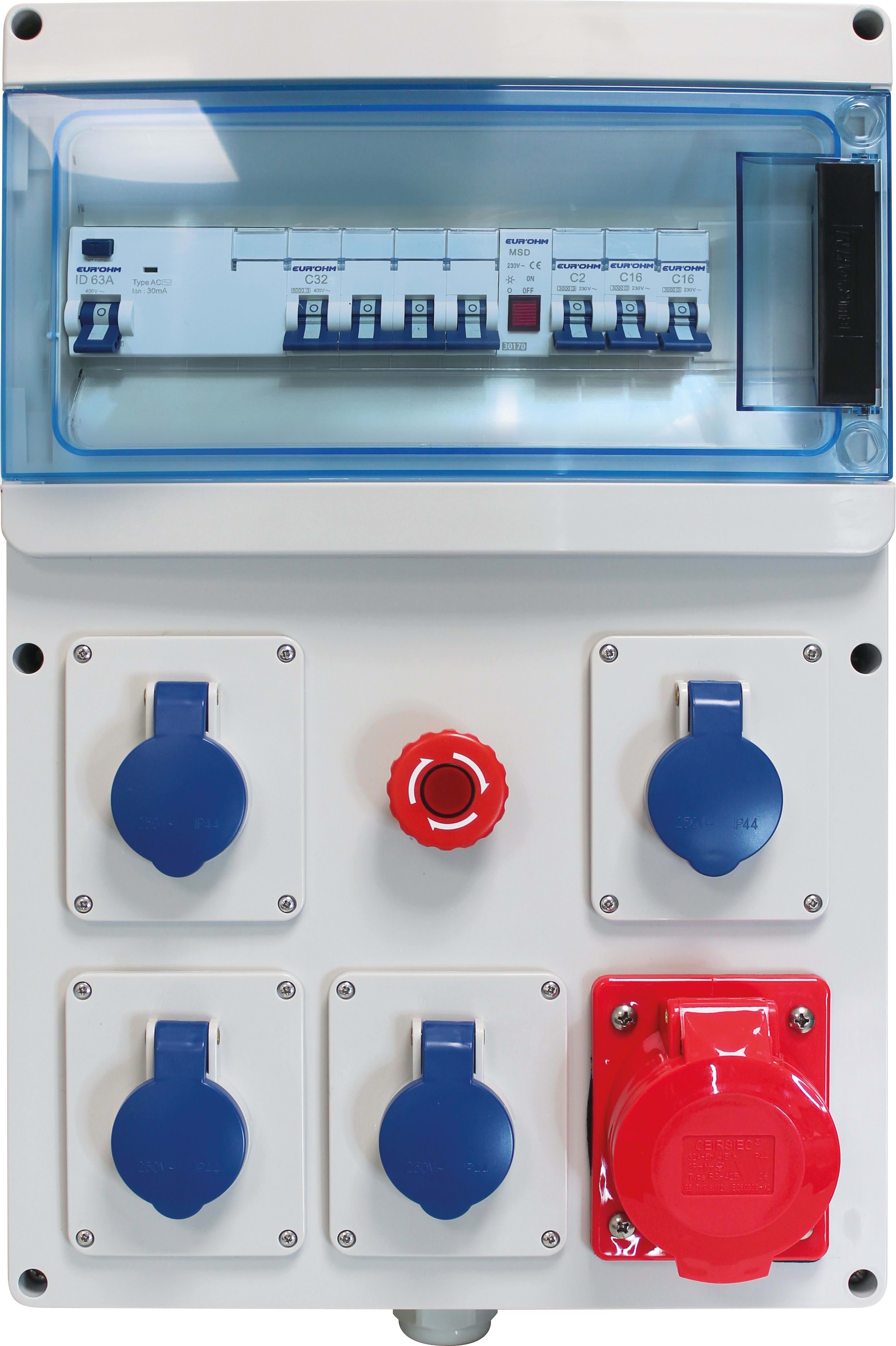 Eur Ohm - Coffret de chantier triphasé 4xPC 2P+T, 1xPC IEC309 32A