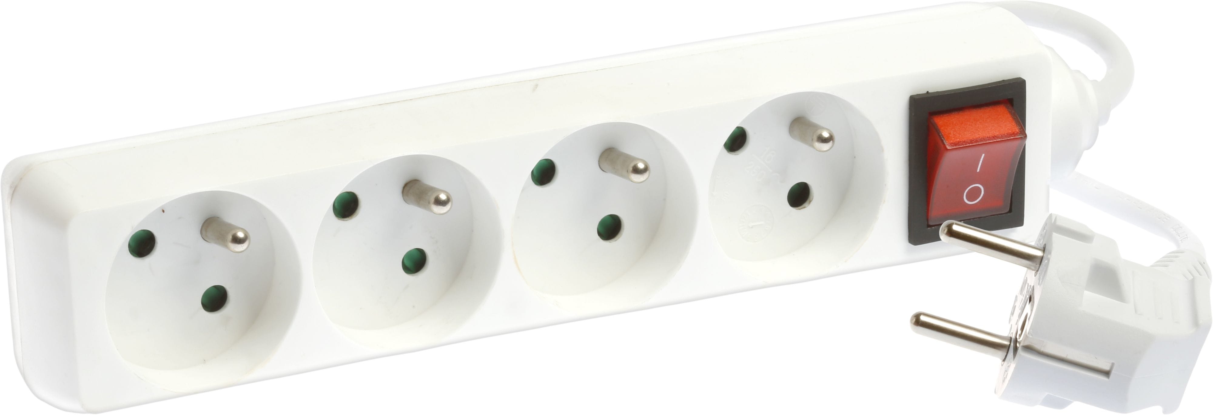 Eur Ohm - Bloc4pr.2P+T blanc  inter. 3G1 1.5m
