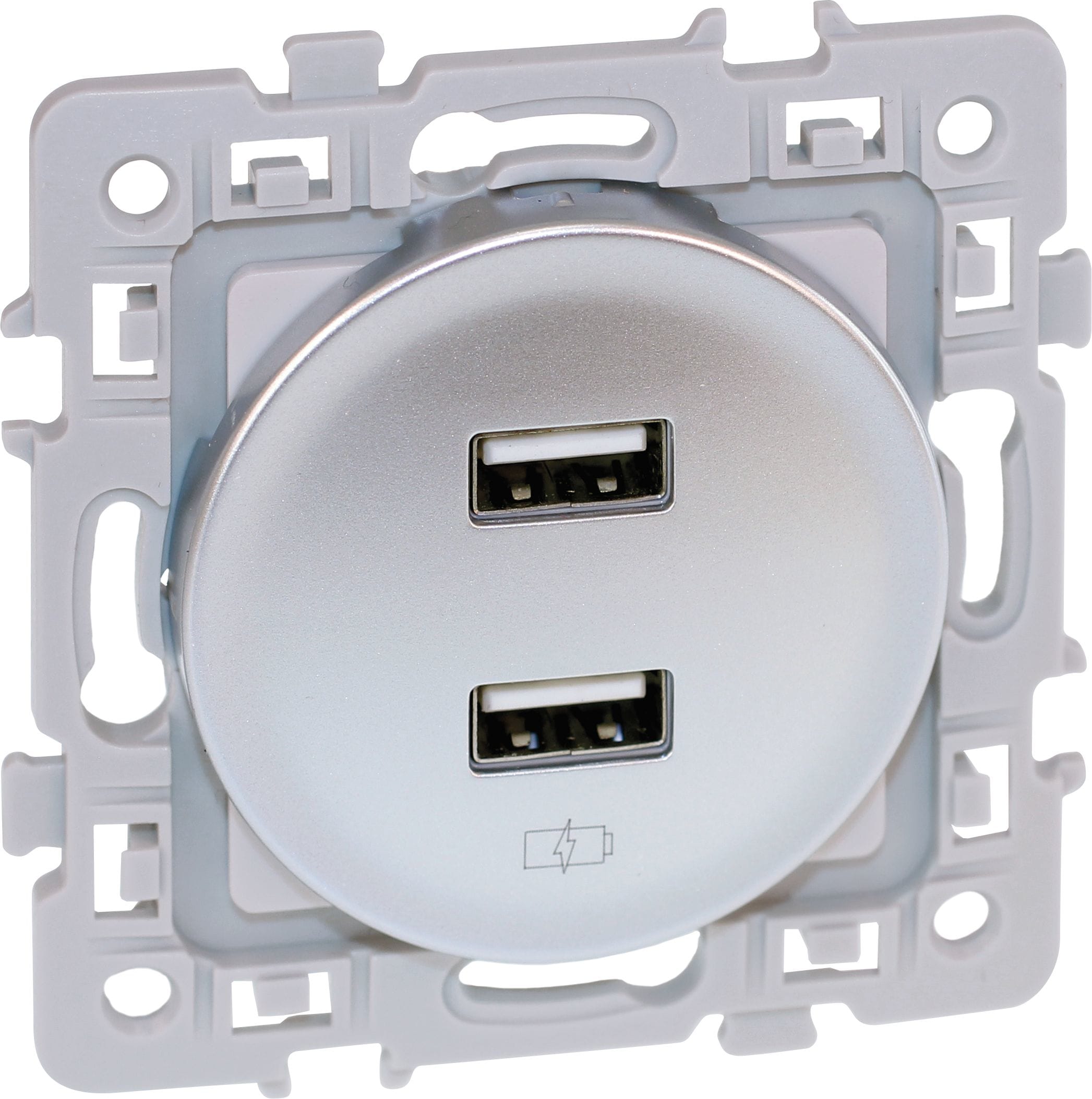 Eur Ohm - SQUARE chargeur dble USB A 5,5V SILVER
